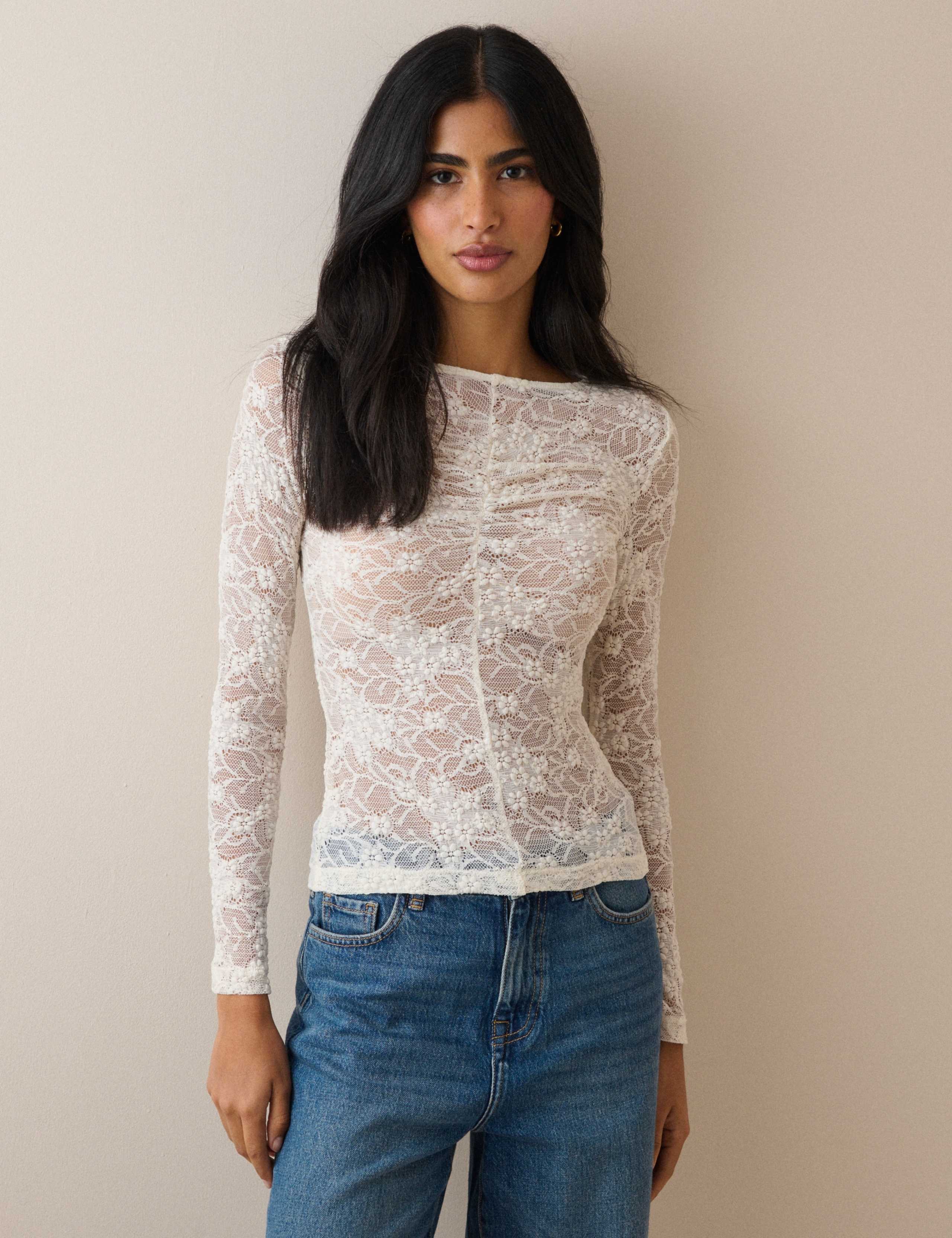 Lace Ruched Front Relaxed Top