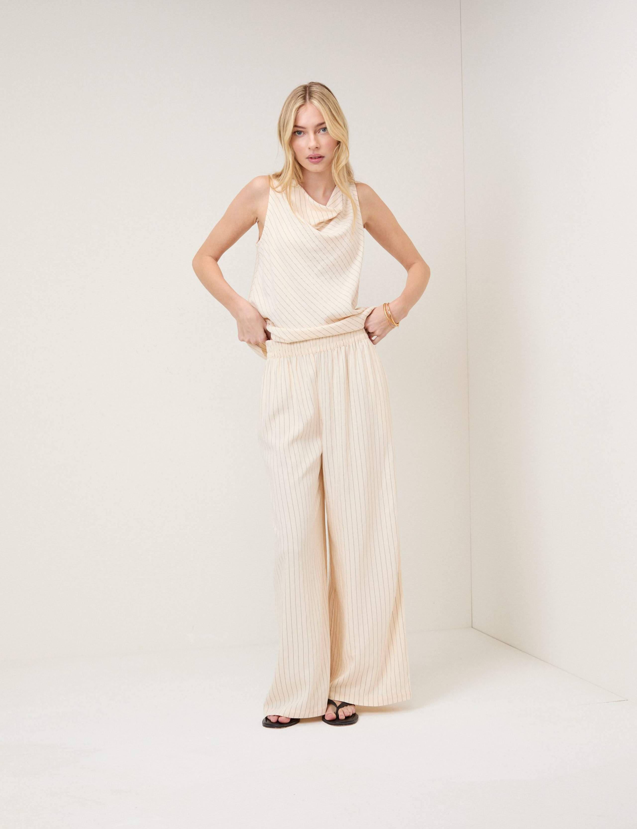 Striped Elasticated Waist Wide Leg Trousers
