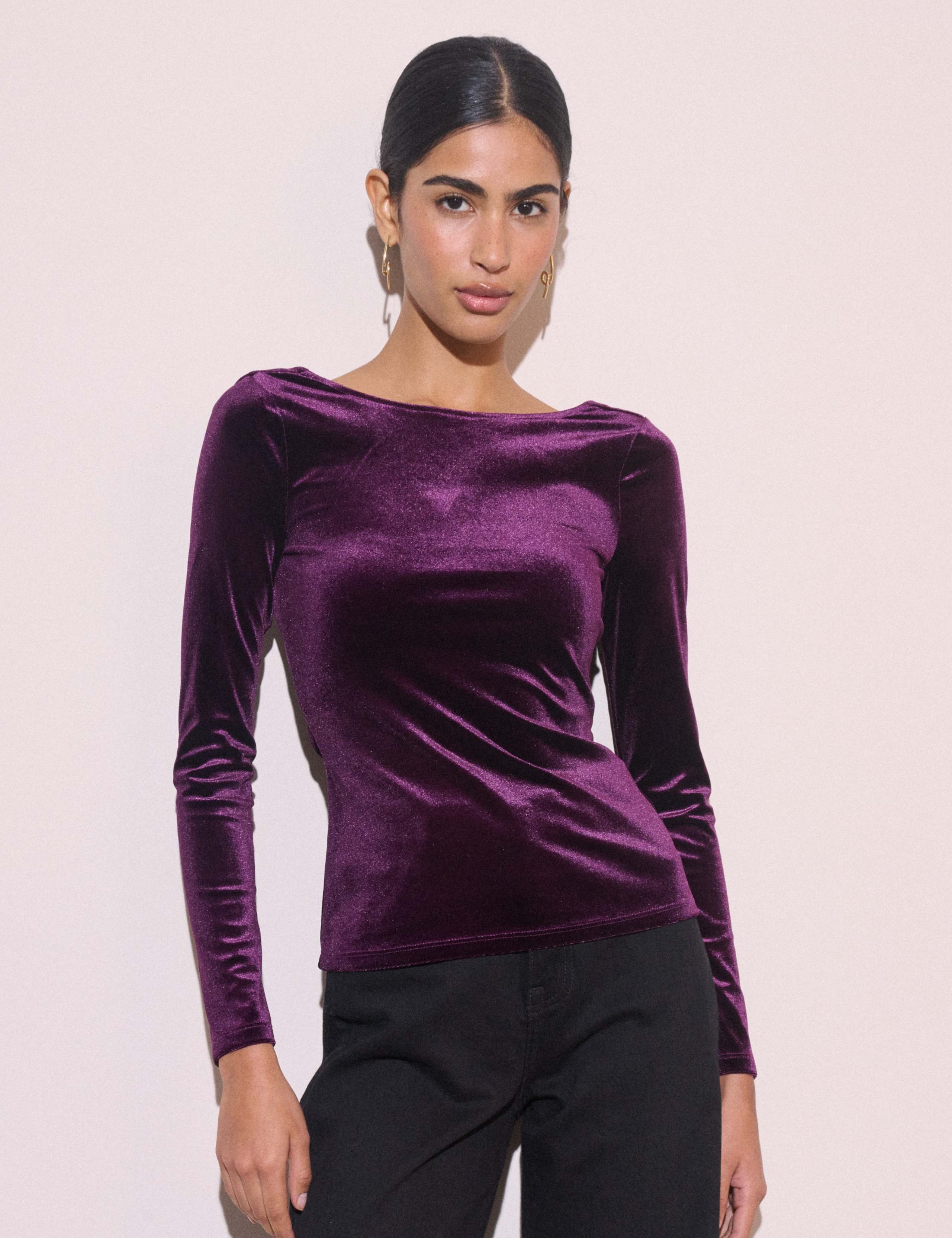Velvet Cowl Back Fitted Top