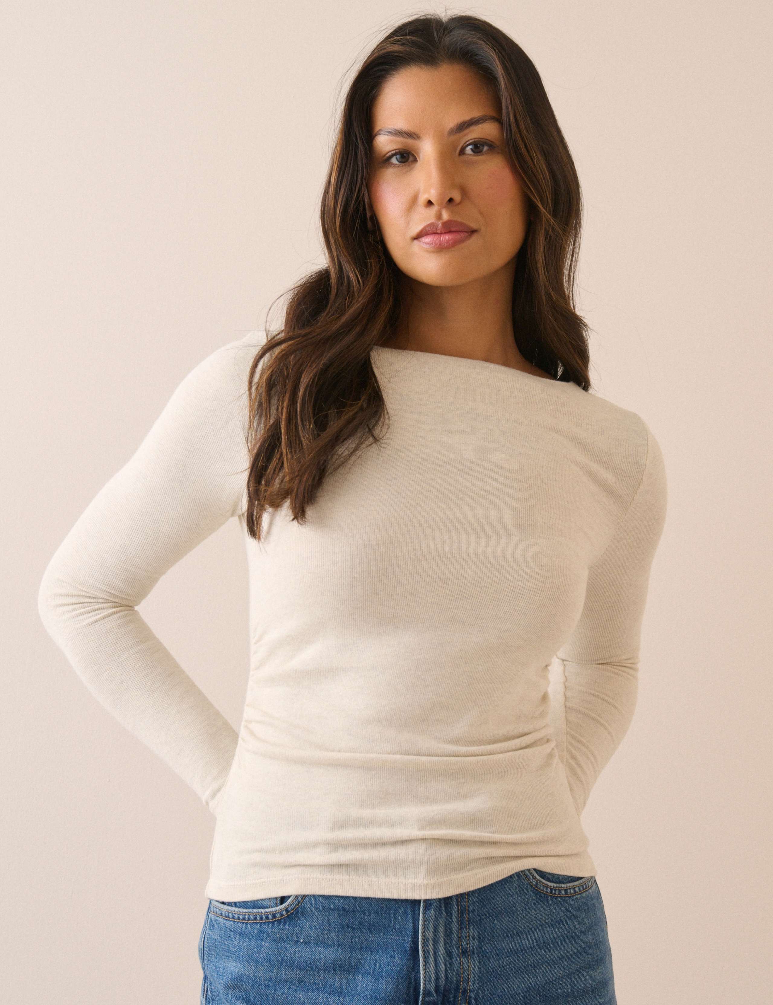 Ruched High Neck Top with Modal