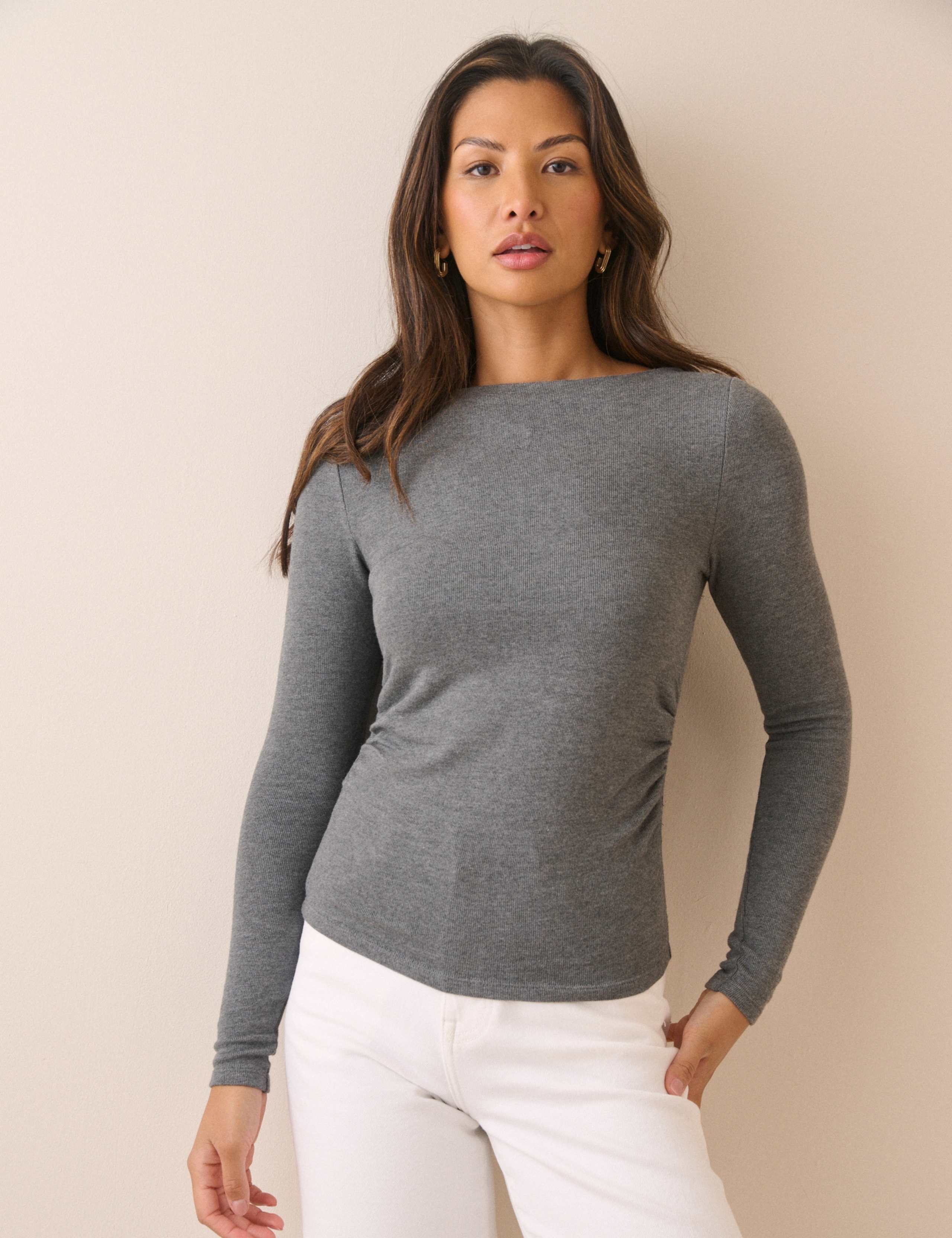 Ruched High Neck Top with Modal
