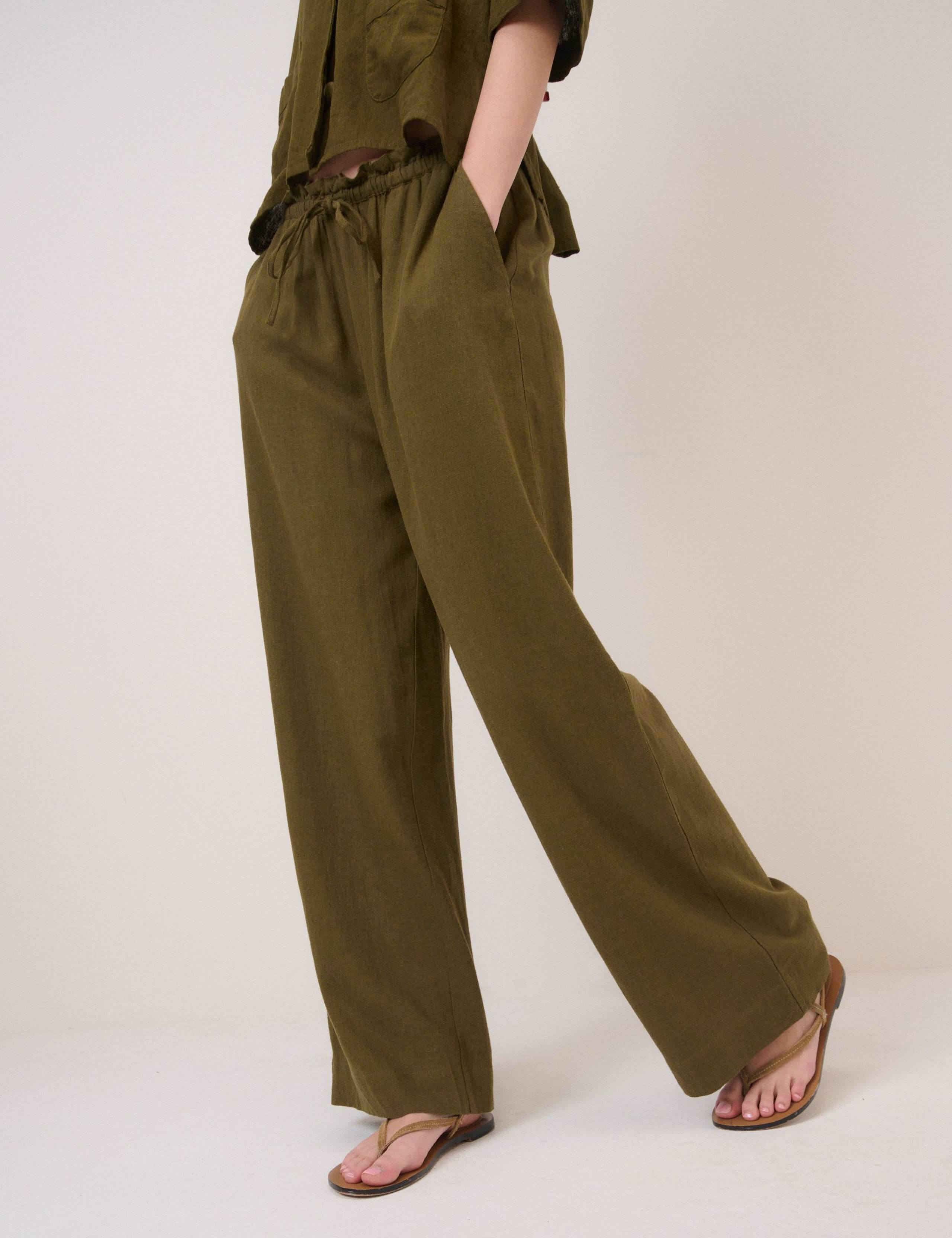 Linen Rich Drawstring Straight Leg Trousers