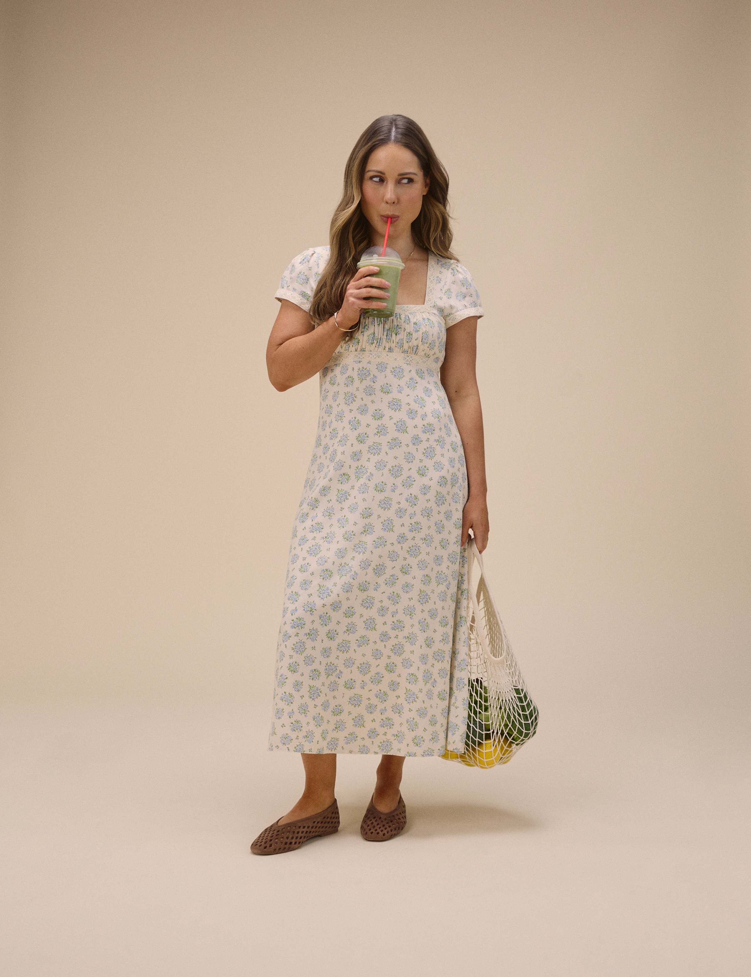 Pure Cotton Floral Bandeau Midi Dress