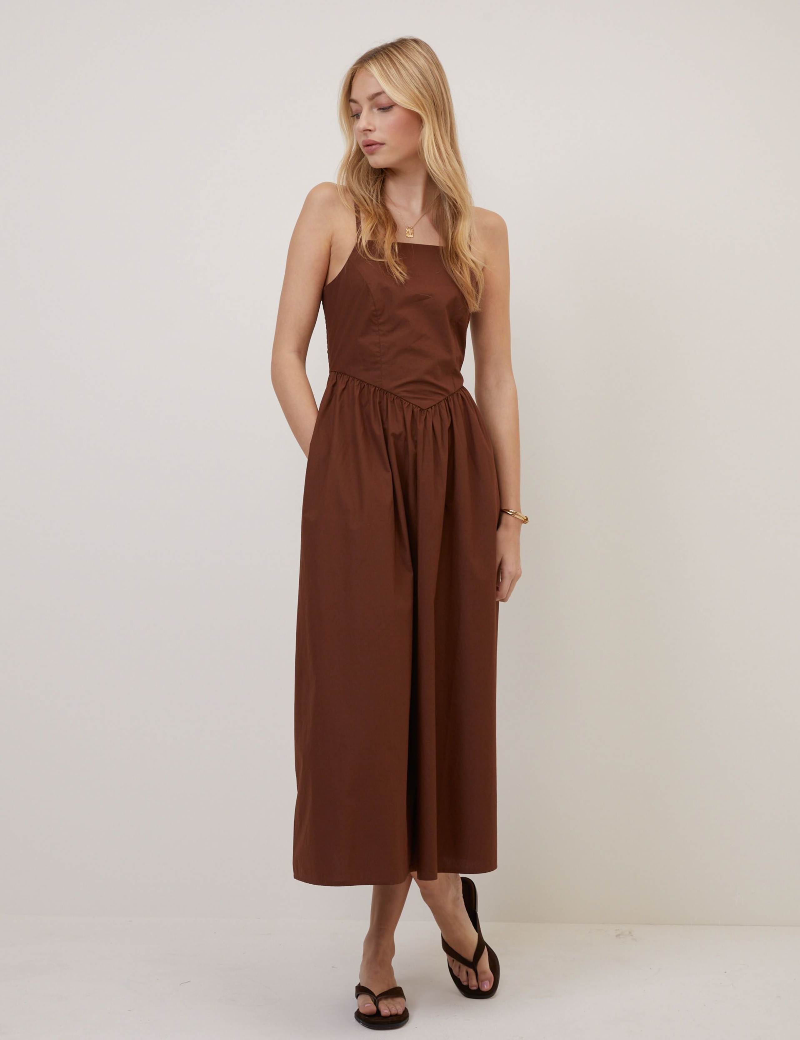 Pure Cotton Strappy Midi Waisted Dress