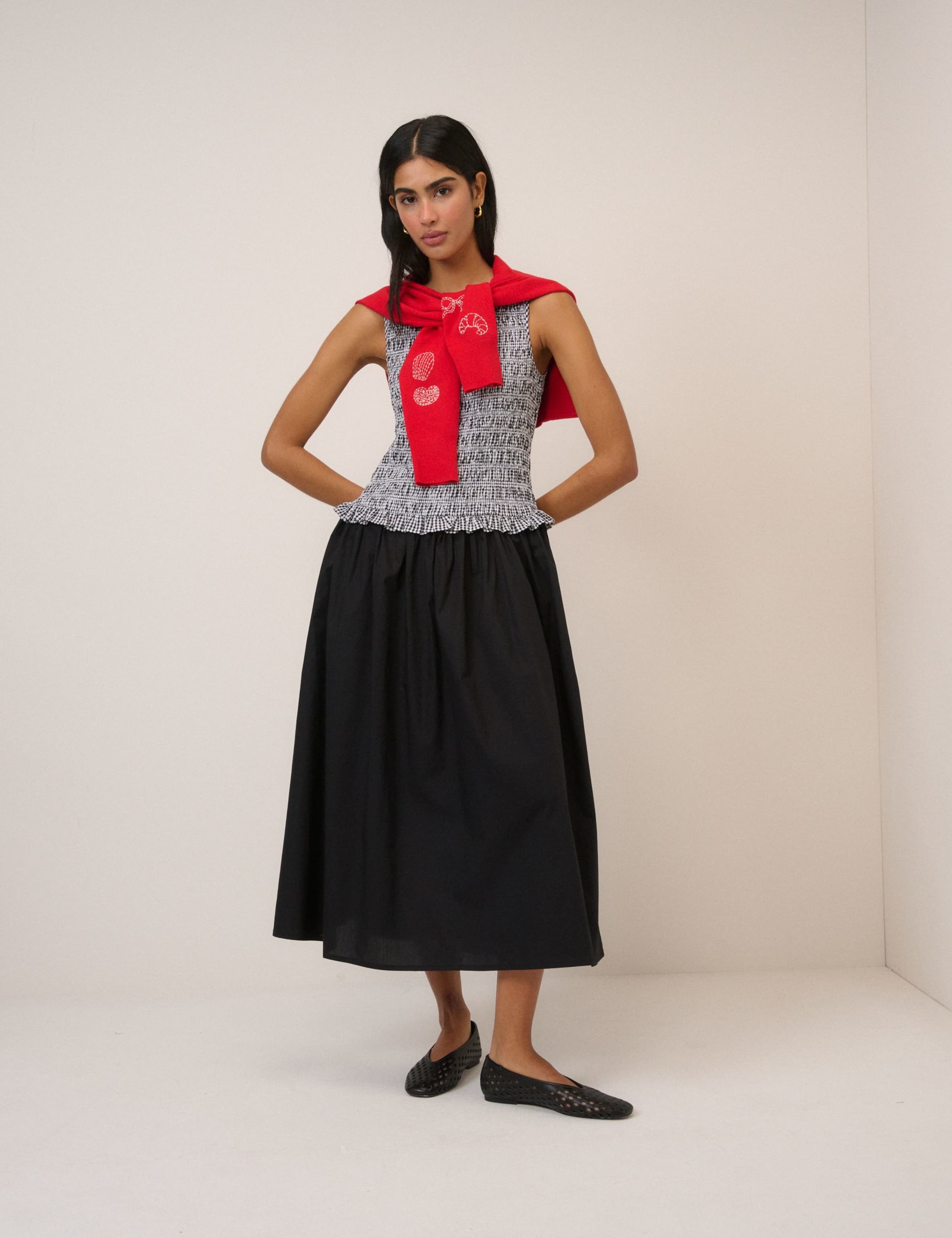 Pure Cotton Gingham Midi Skater Dress