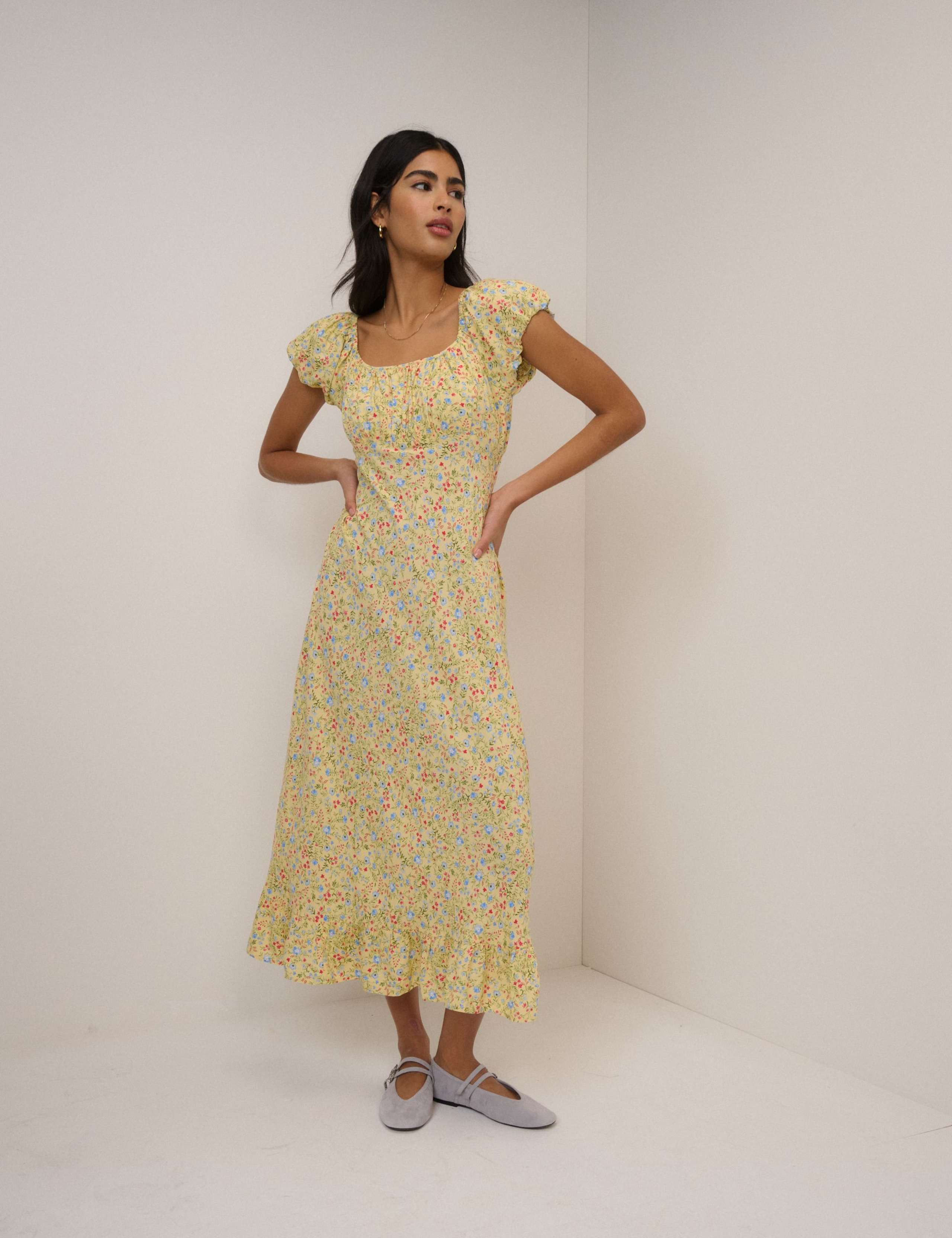 Floral Square Neck Midi Tea Dress