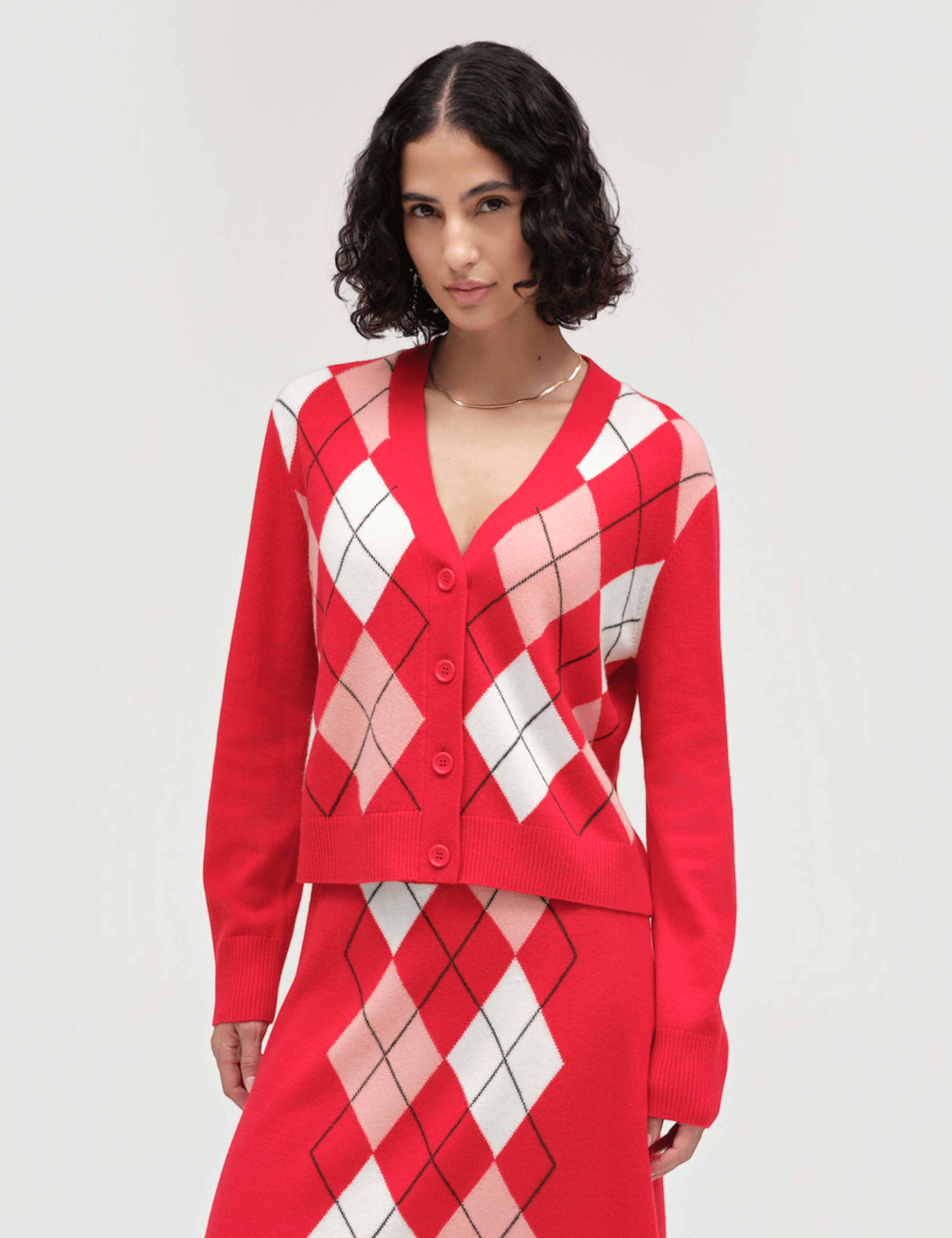 Wool Rich Jacquard V Neck Cardigan with Cashmere