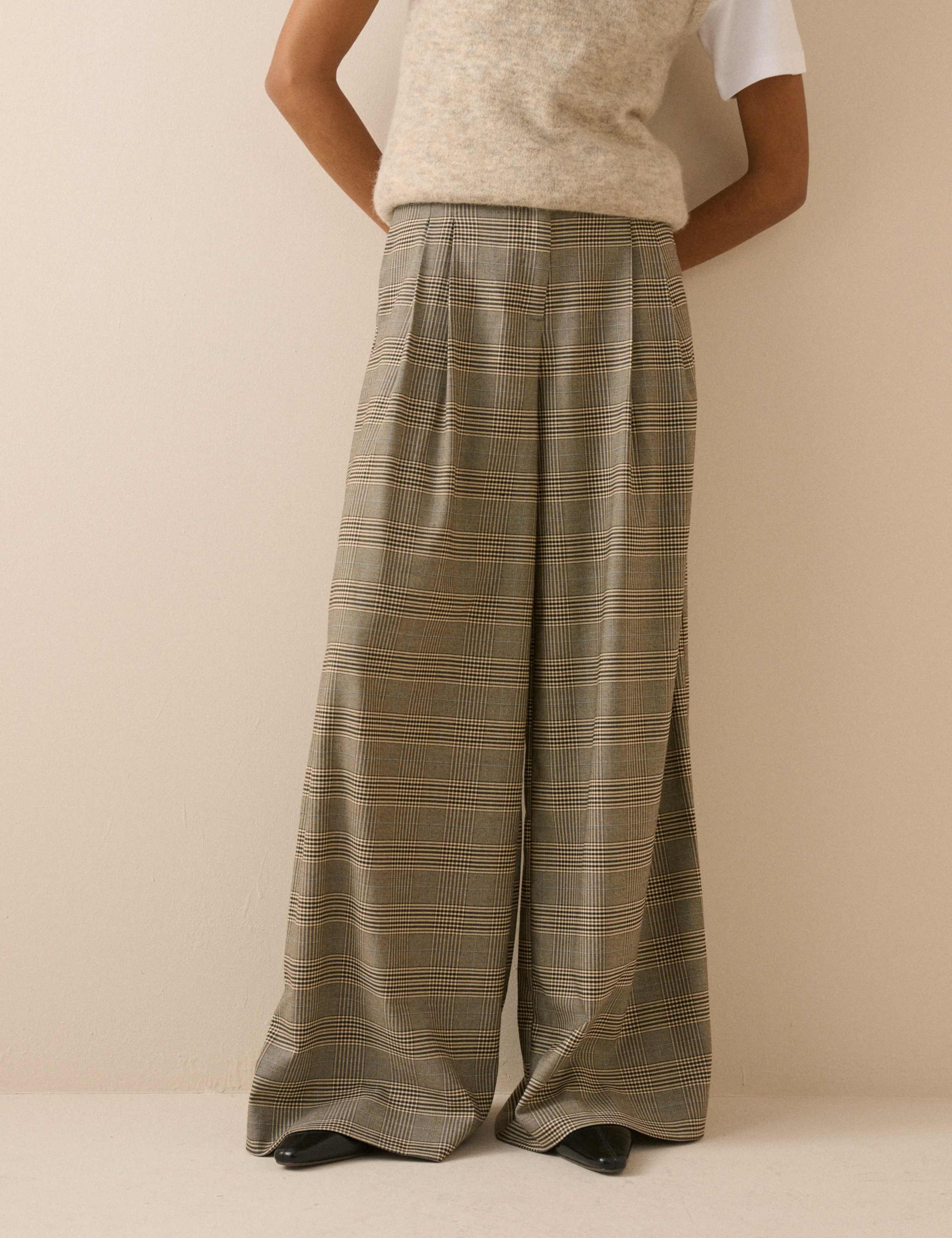 Checked Wide Leg Trousers