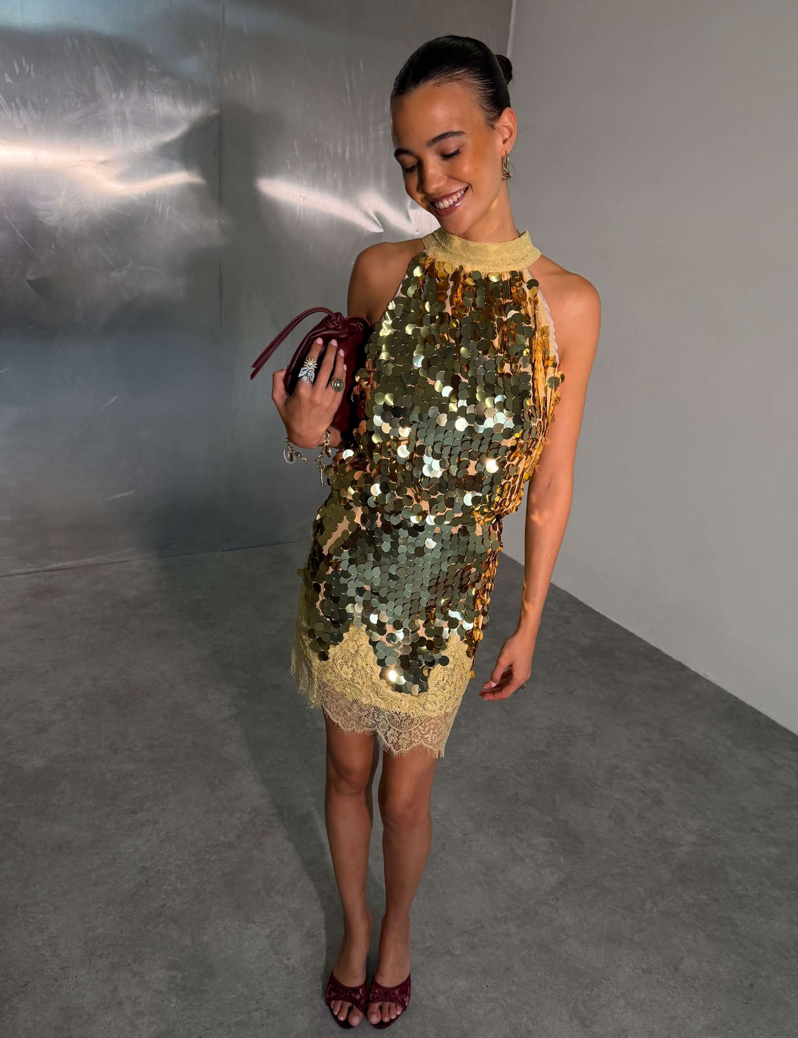 Polyester Rich Sequin Mini Slip Skirt