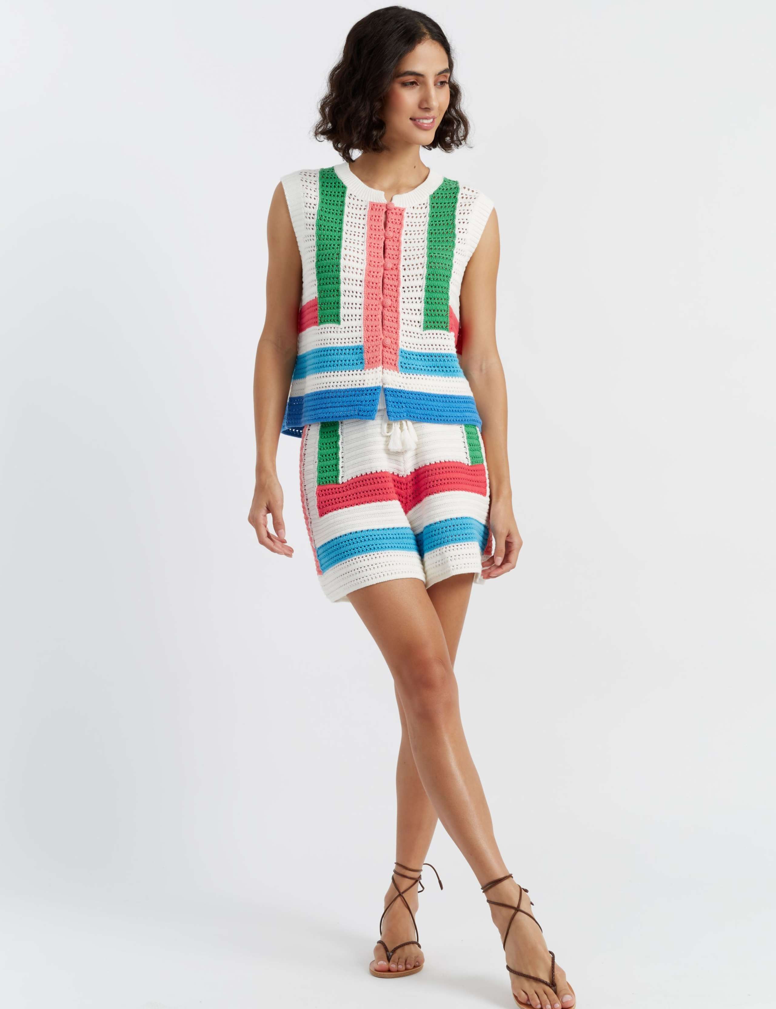 Pure Cotton Colour Block High Waisted Shorts