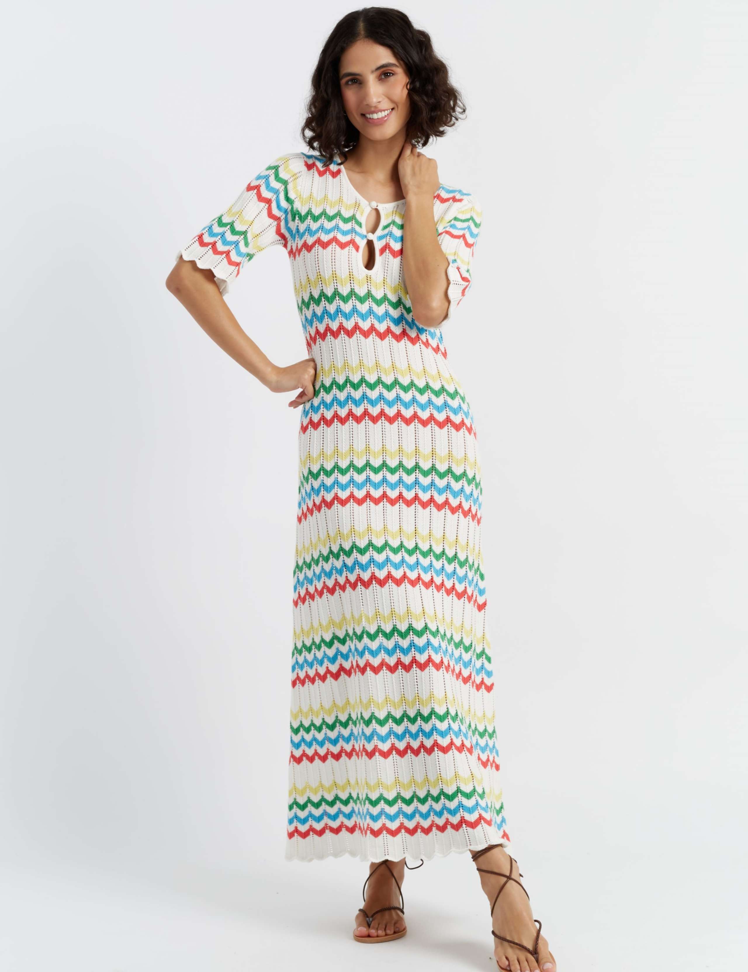 Pure Cotton Knitted Striped Maxi Dress