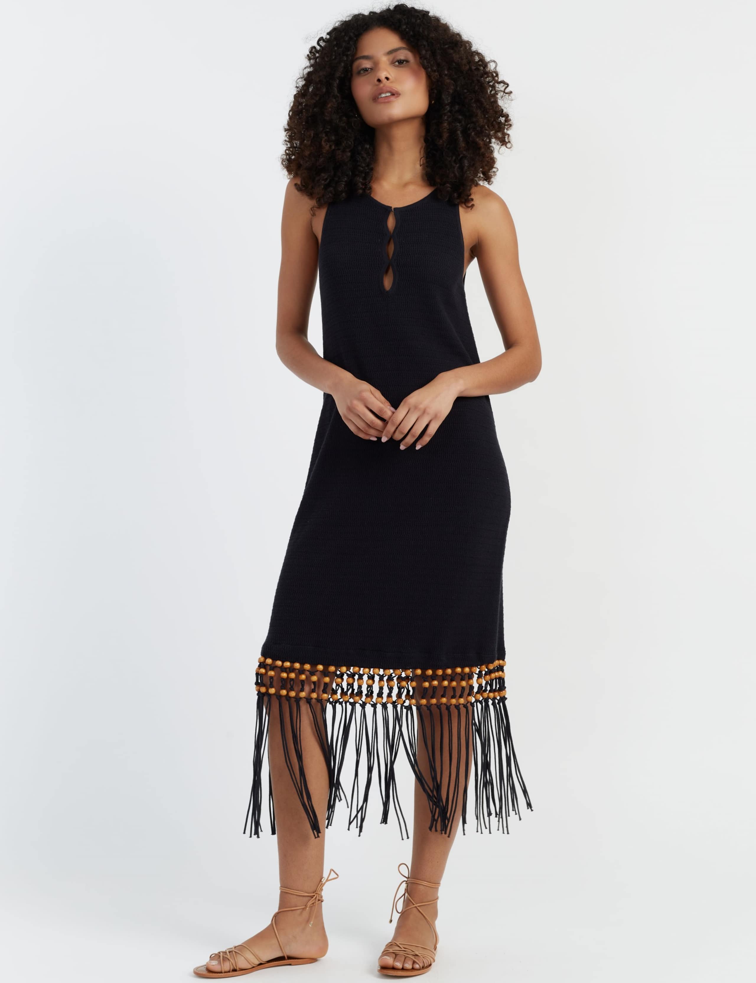 Pure Cotton Beaded Midi Swing Dress