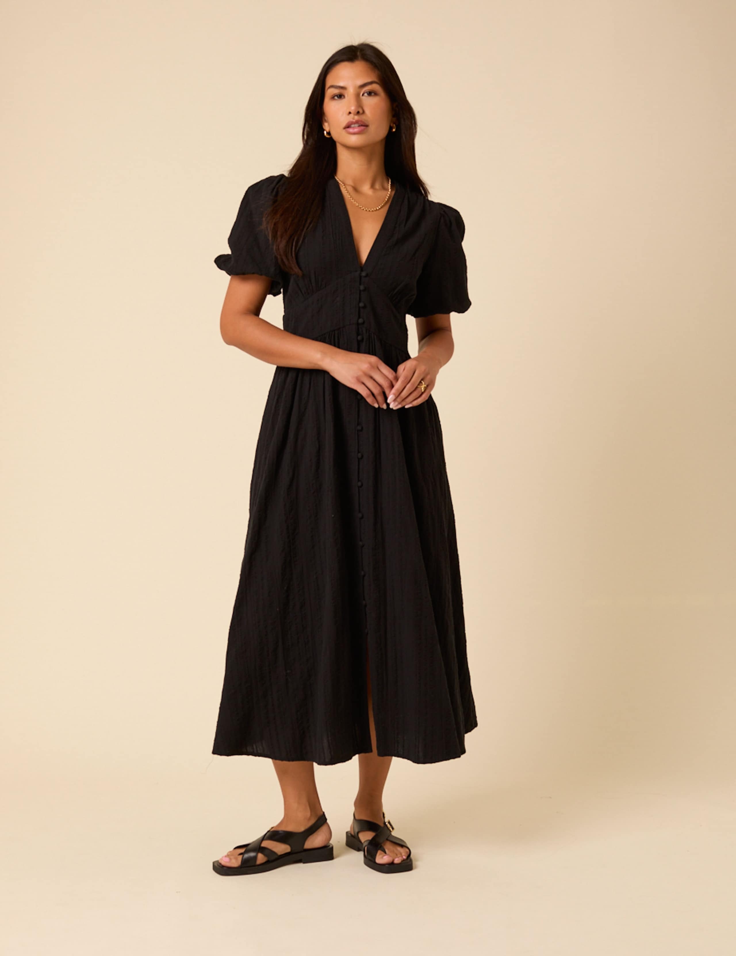 Pure Cotton Polka Dot V-Neck Waisted Dress