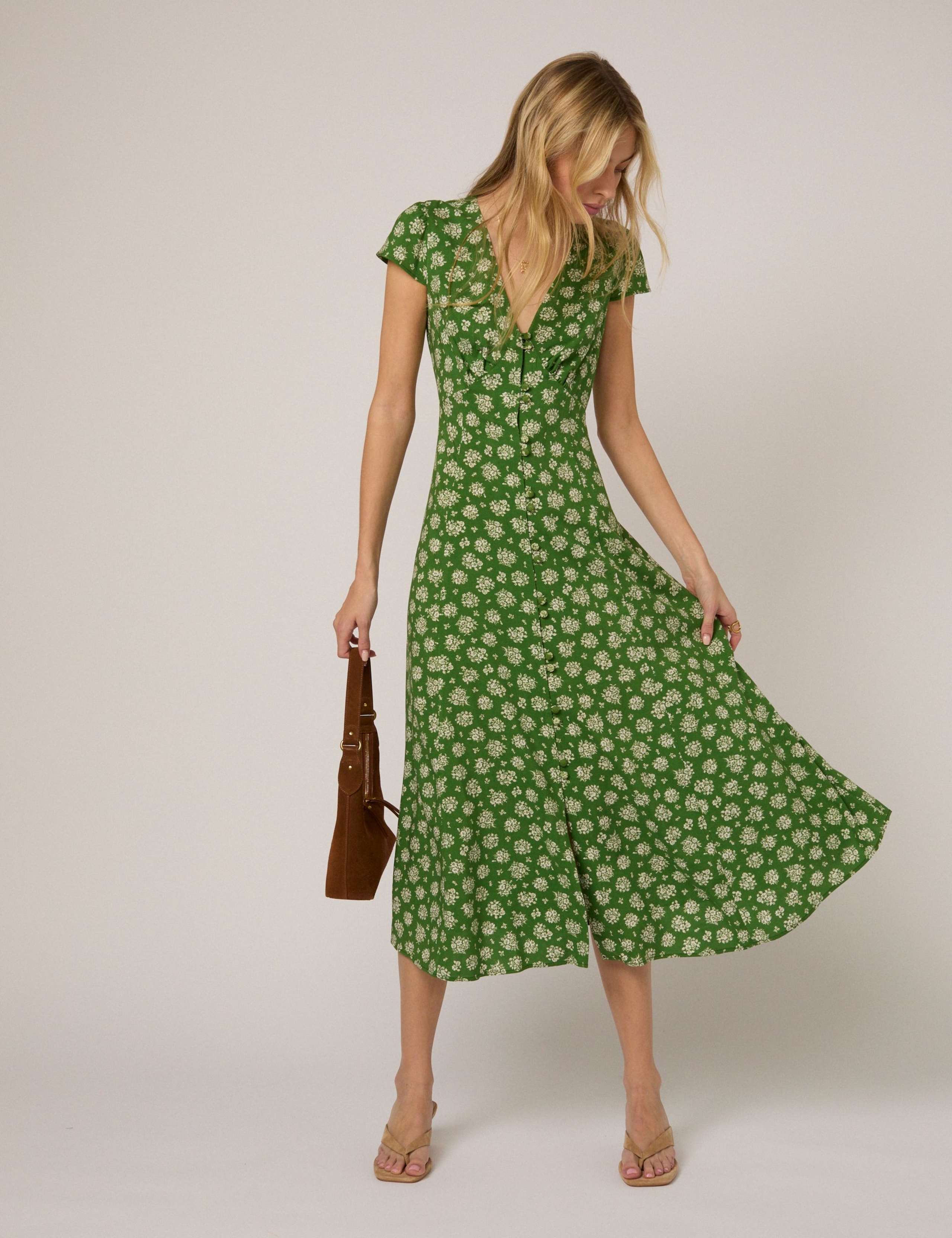 Floral V-Neck Midi Tea Dress