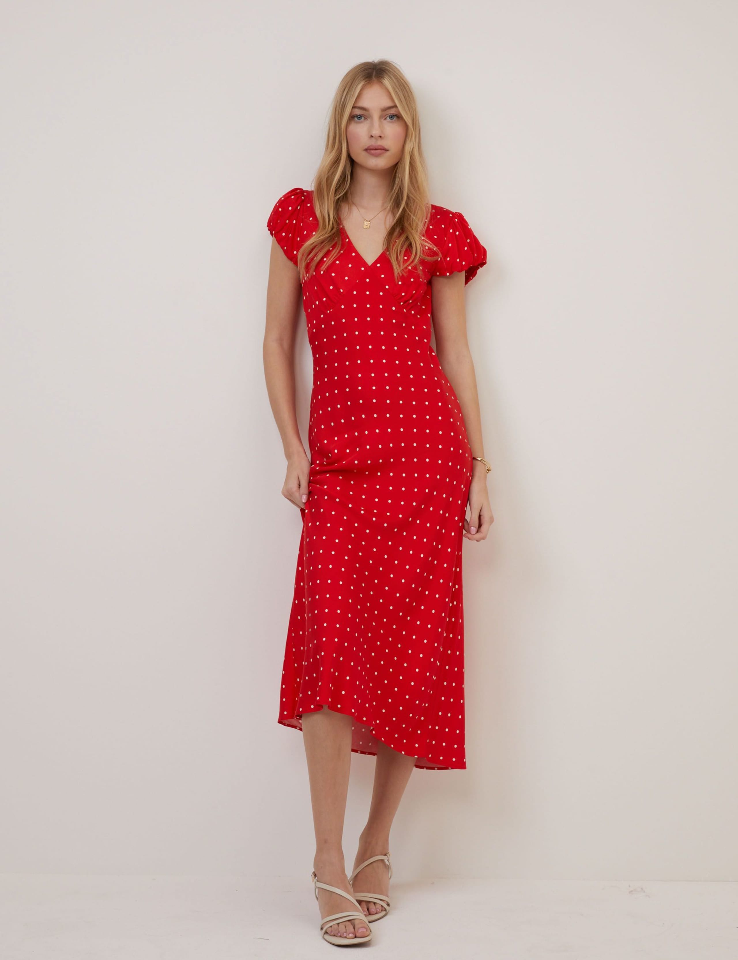 Polka Dot V-Neck Midi Tea Dress