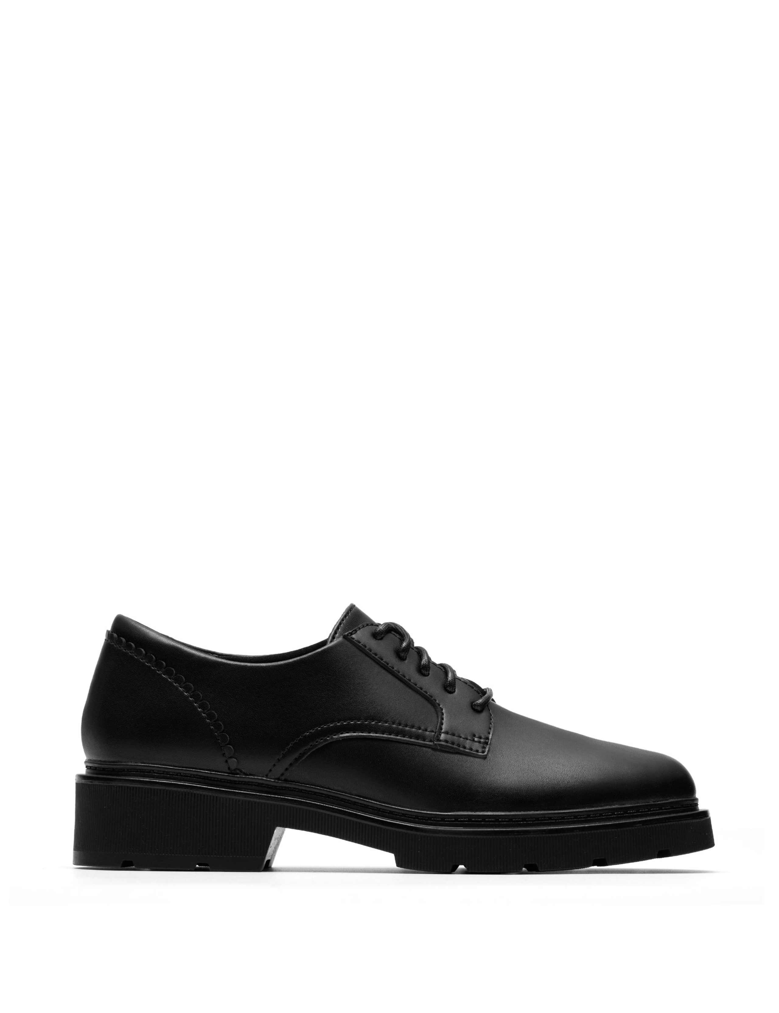 Leather Block Heel Square Toe Shoes