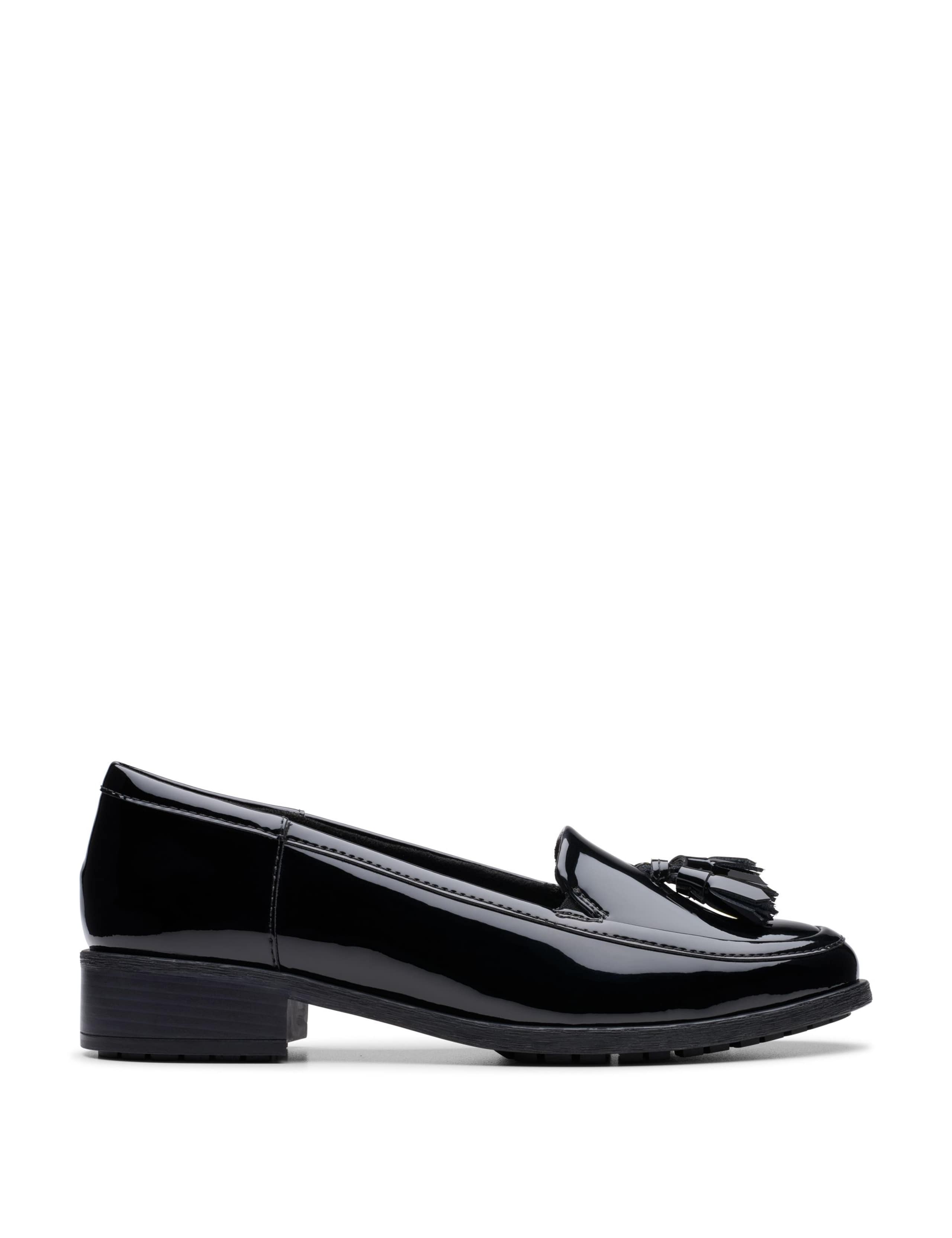Wide Fit Leather Patent Block Heel Loafers