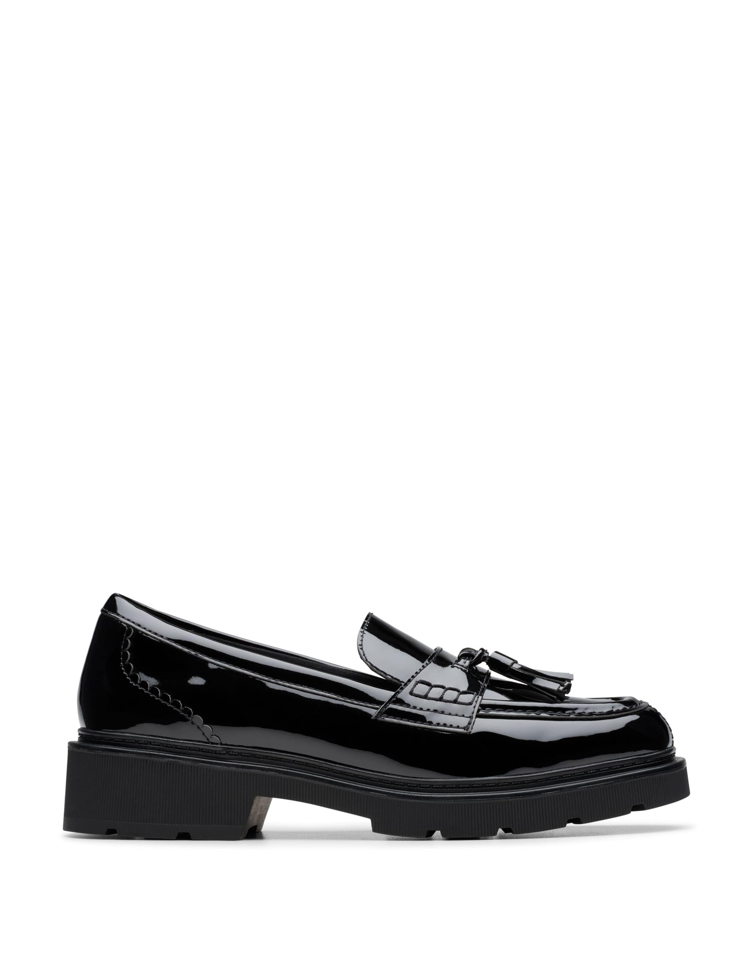 Leather Patent Tassel Block Heel Loafers