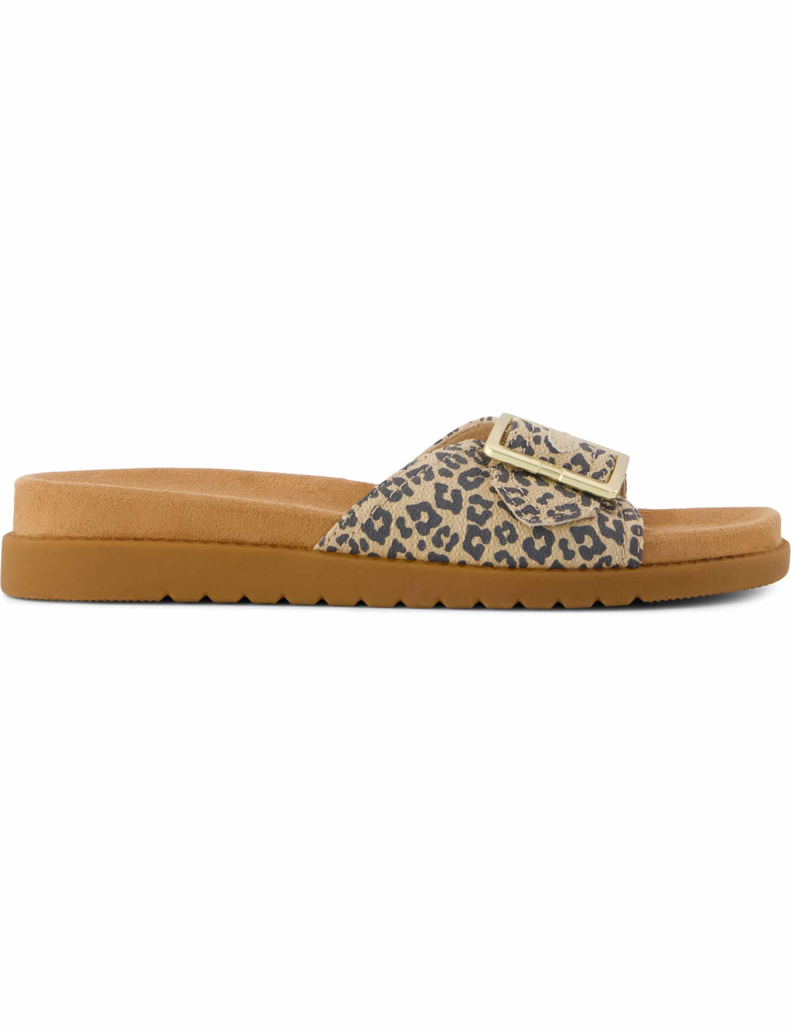 Animal Print Buckle Footbed Flatform Sliders