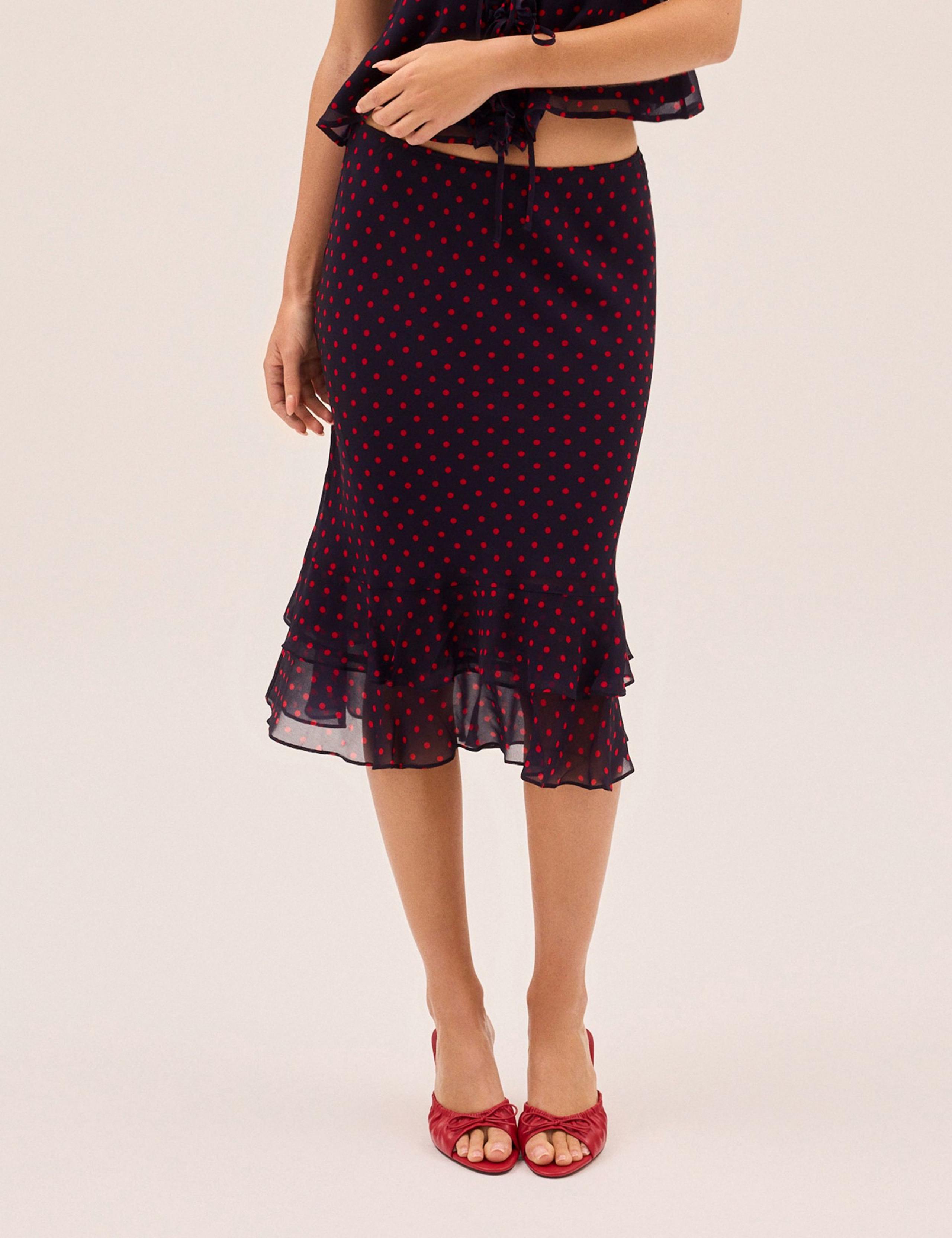 Pin Dot Print Chiffon Slip Skirt