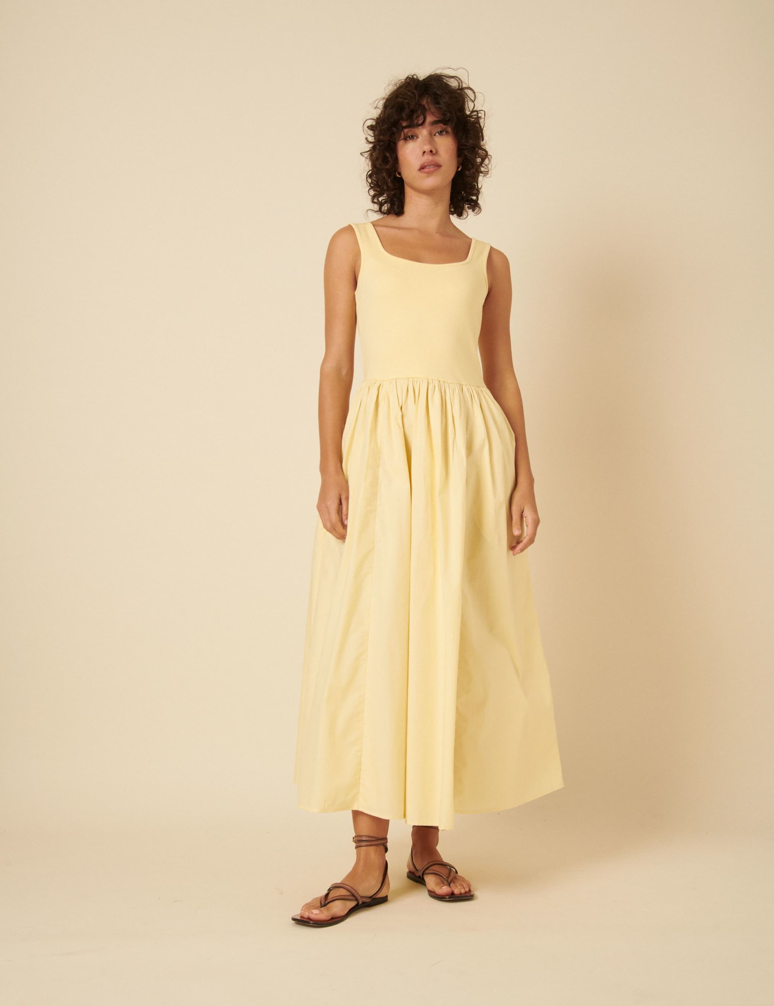 Cotton Rich Scoop Neck Midi Waisted Dress