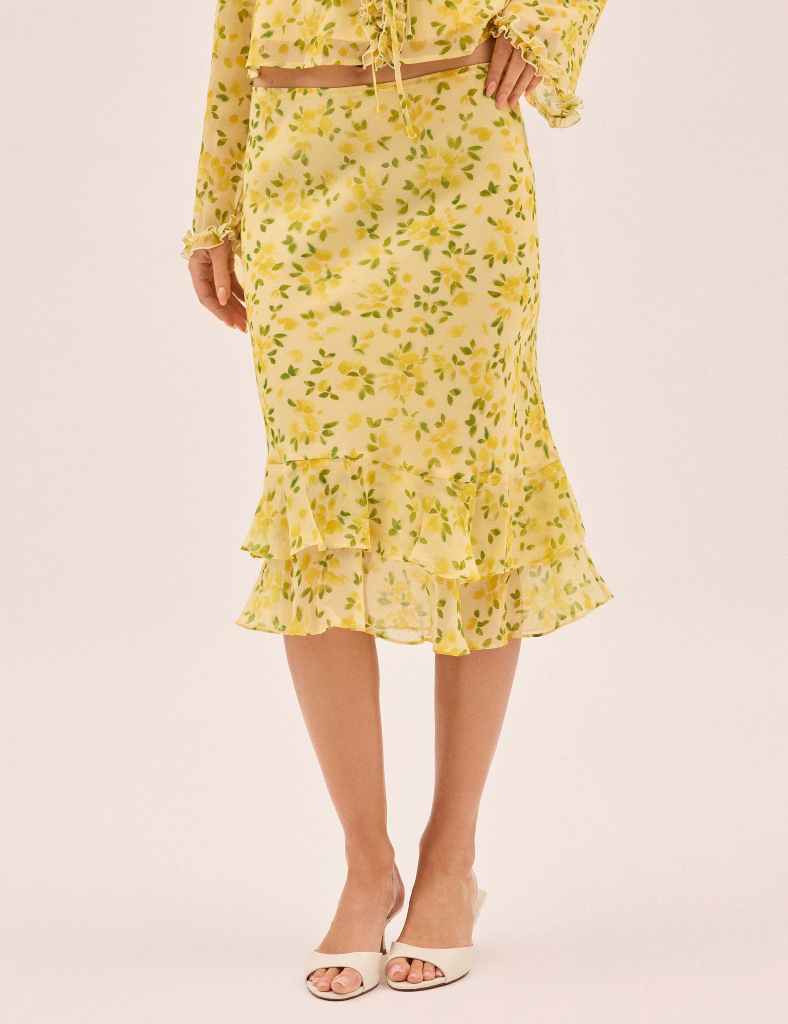 Petal Print Knee Length Slip Skirt