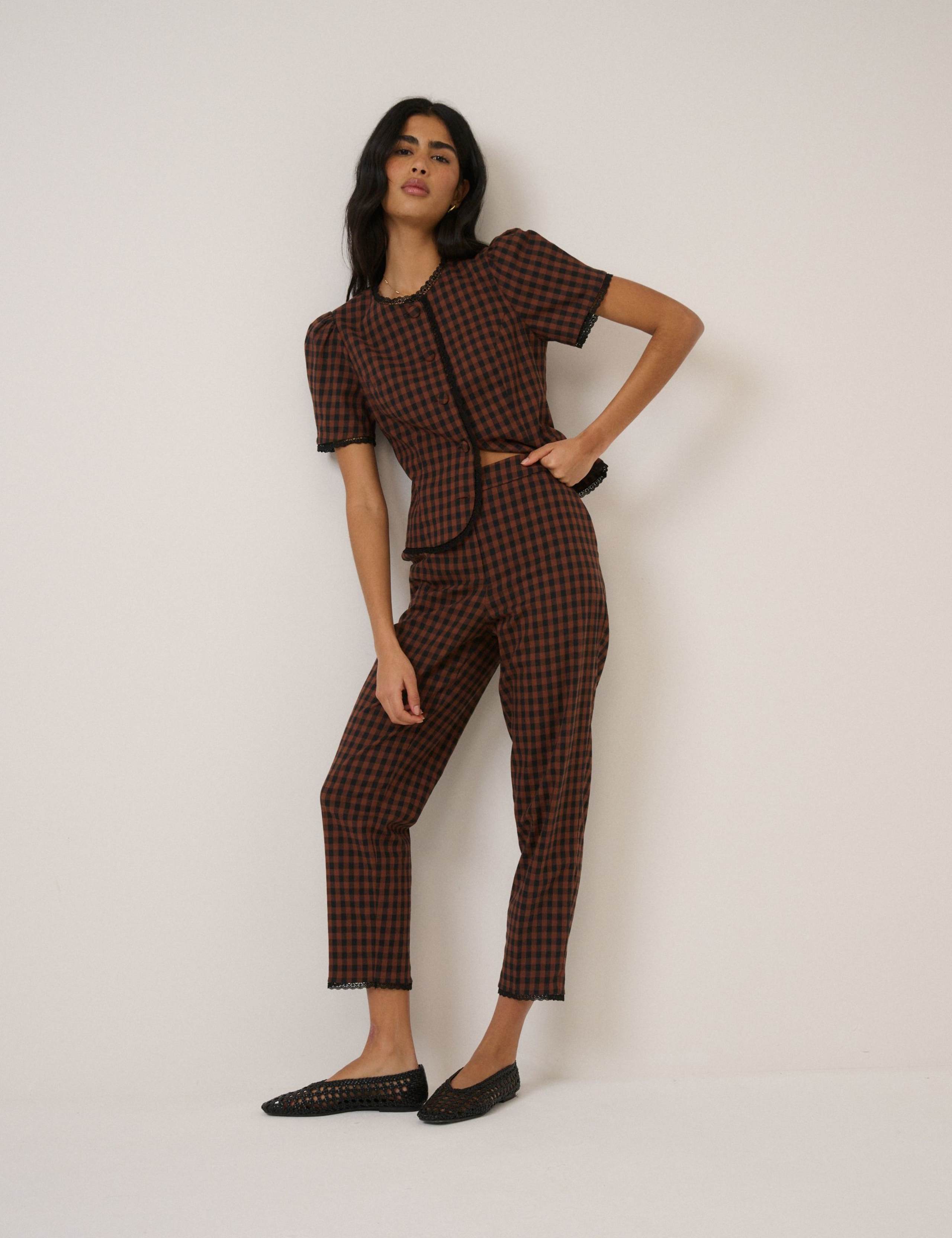 Cotton Rich Gingham Tapered Cropped Trousers