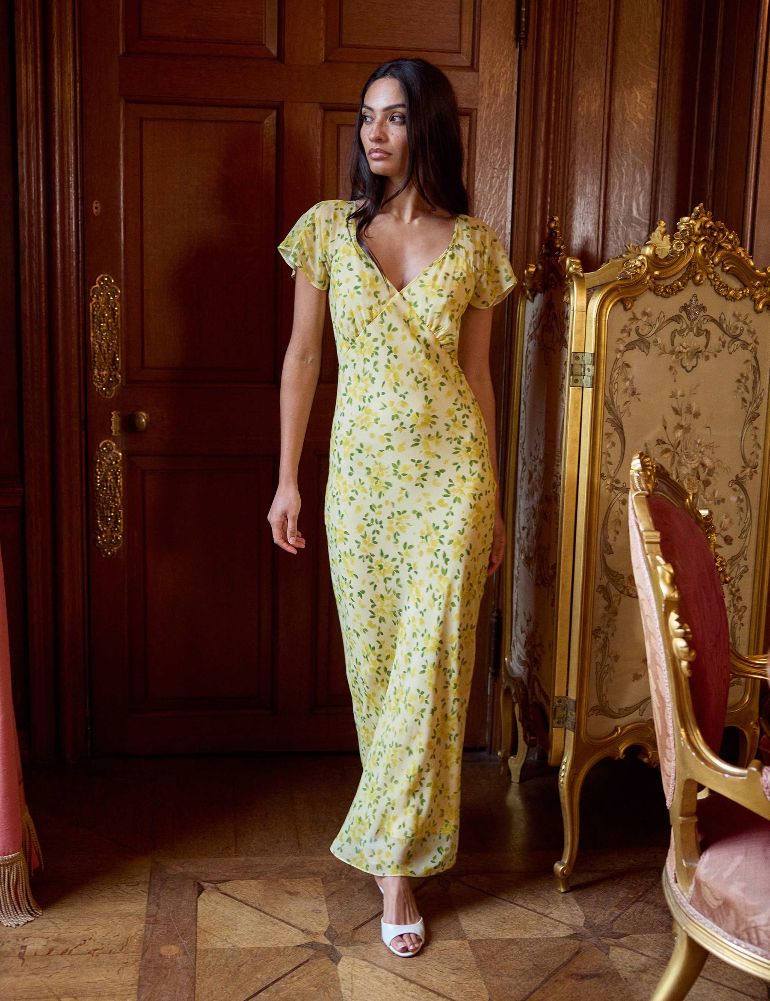 Floral V-Neck Midi Tea Dress