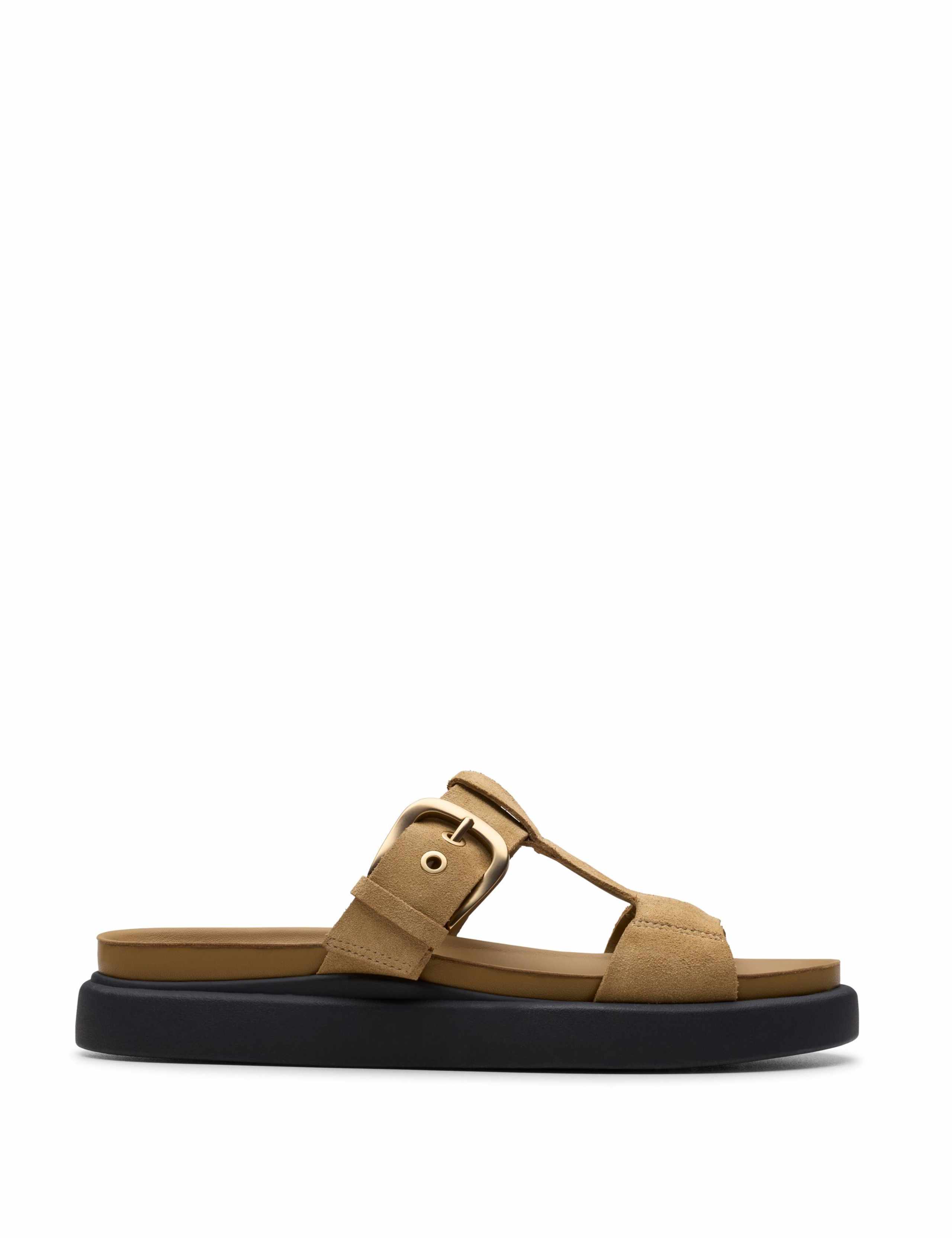 Suede Buckle Flatform Footbed Sandals