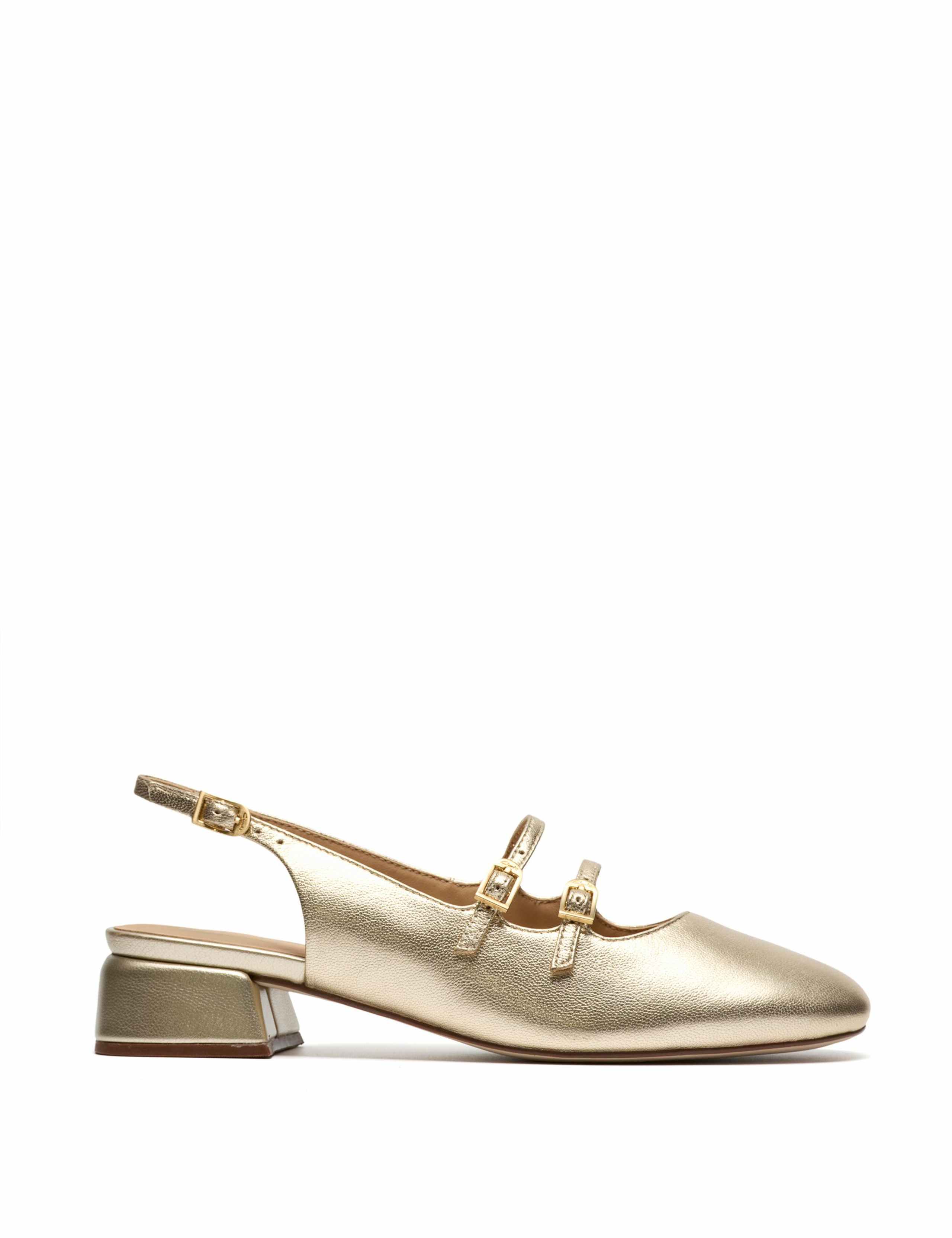 Leather Metallic Block Heel Slingback Shoes