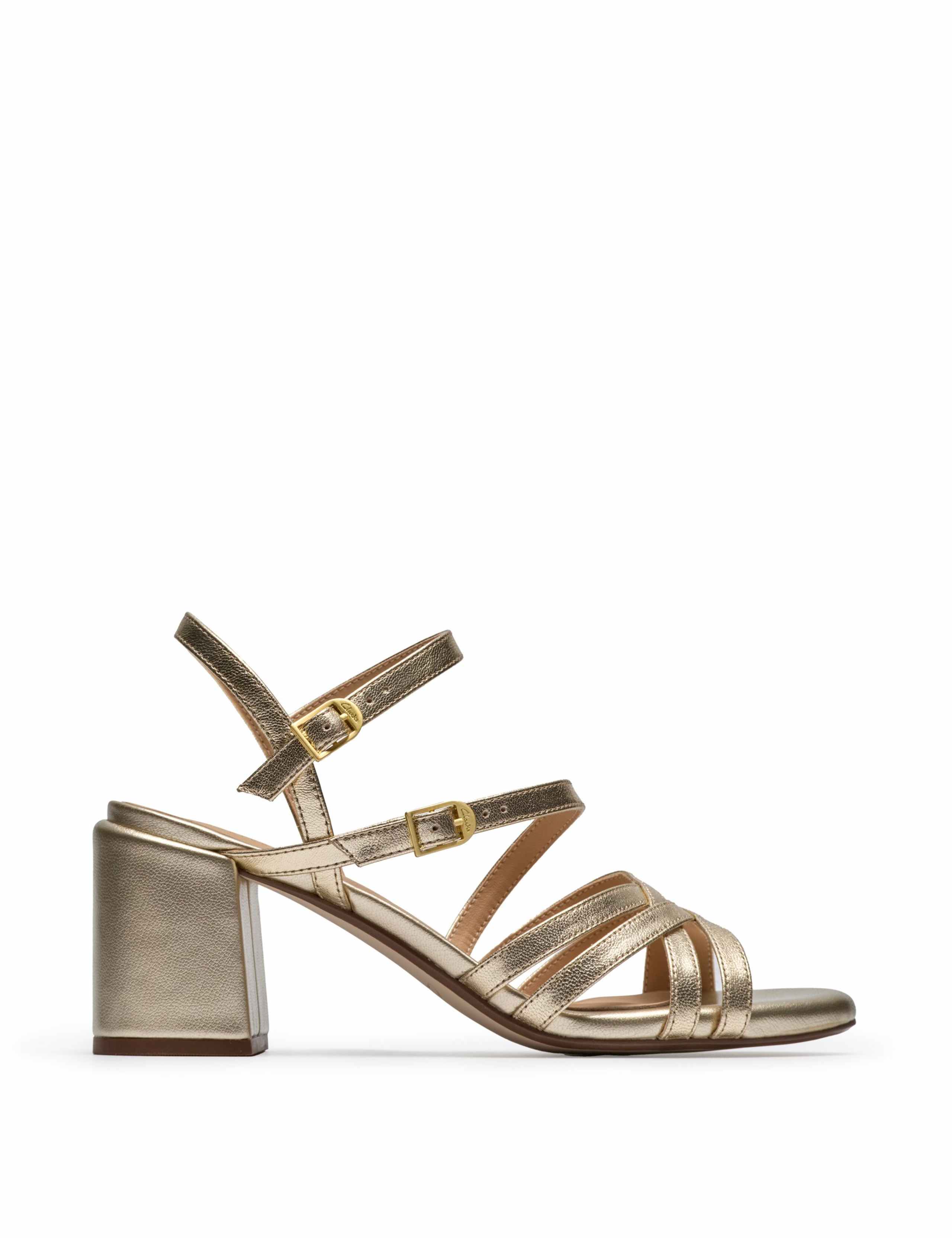 Leather Metallic Block Heel Sandals