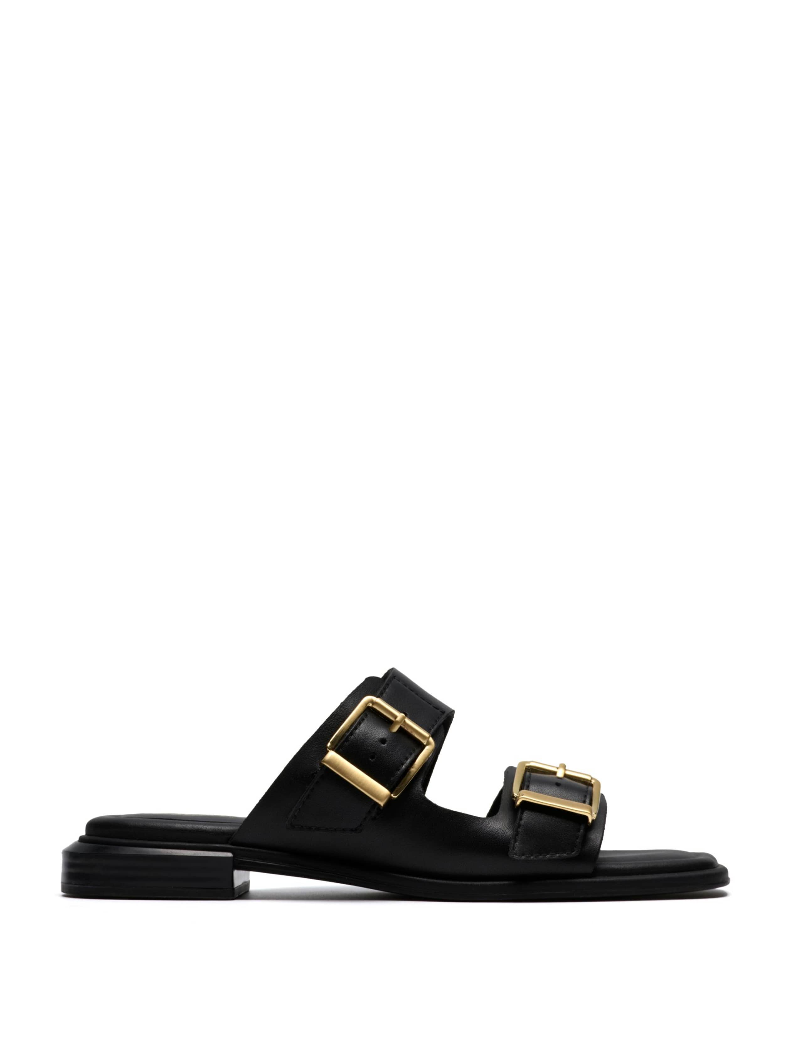 Leather Buckle Flat Sandals