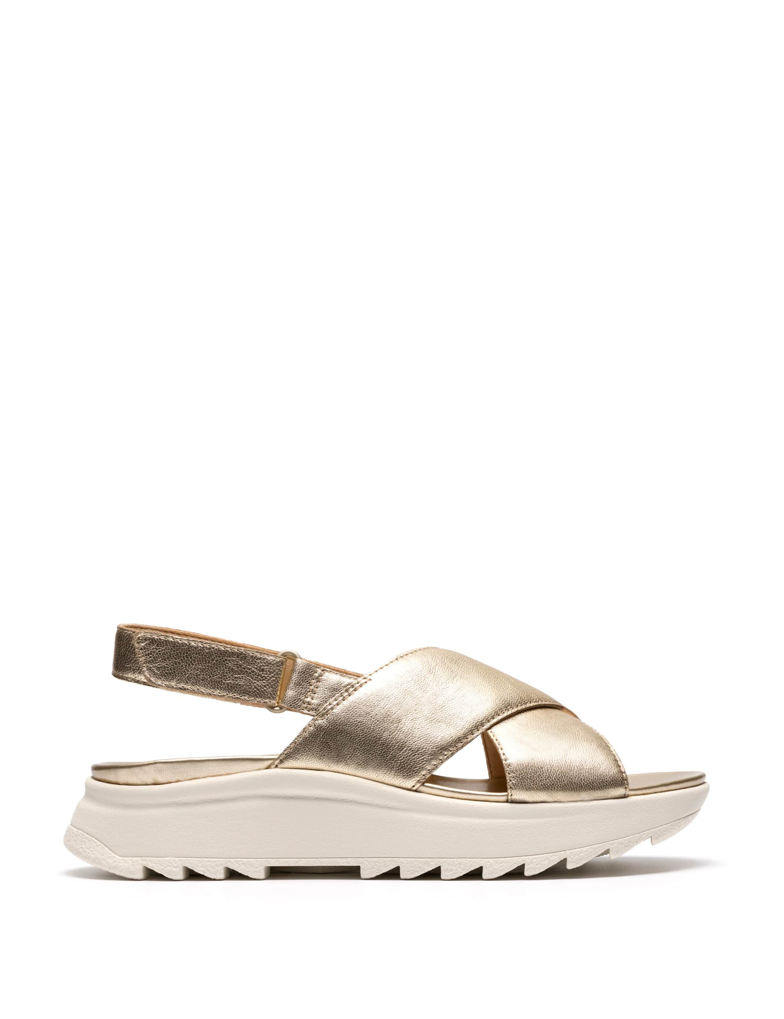 Leather Metallic Platform Slingback Sandals