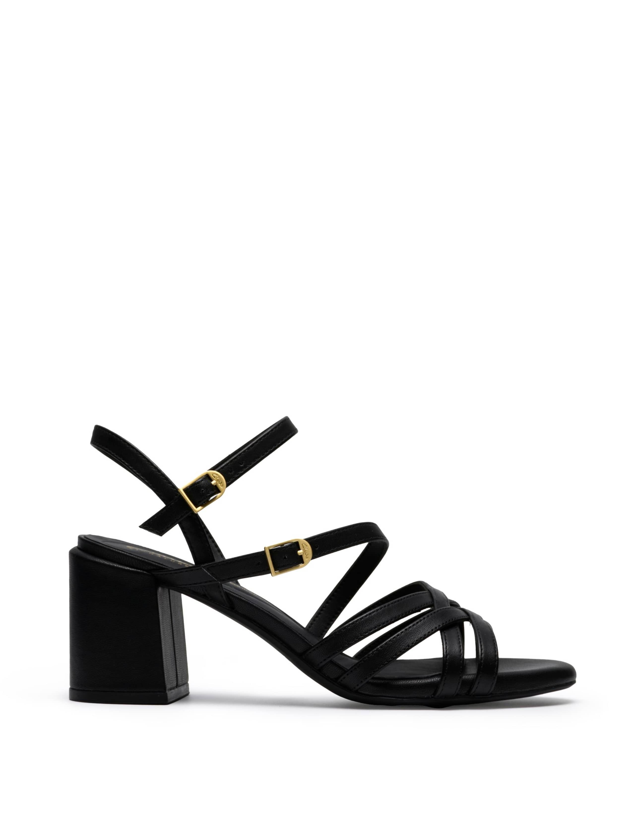 Leather Buckle Ankle Strap Block Heel Sandals