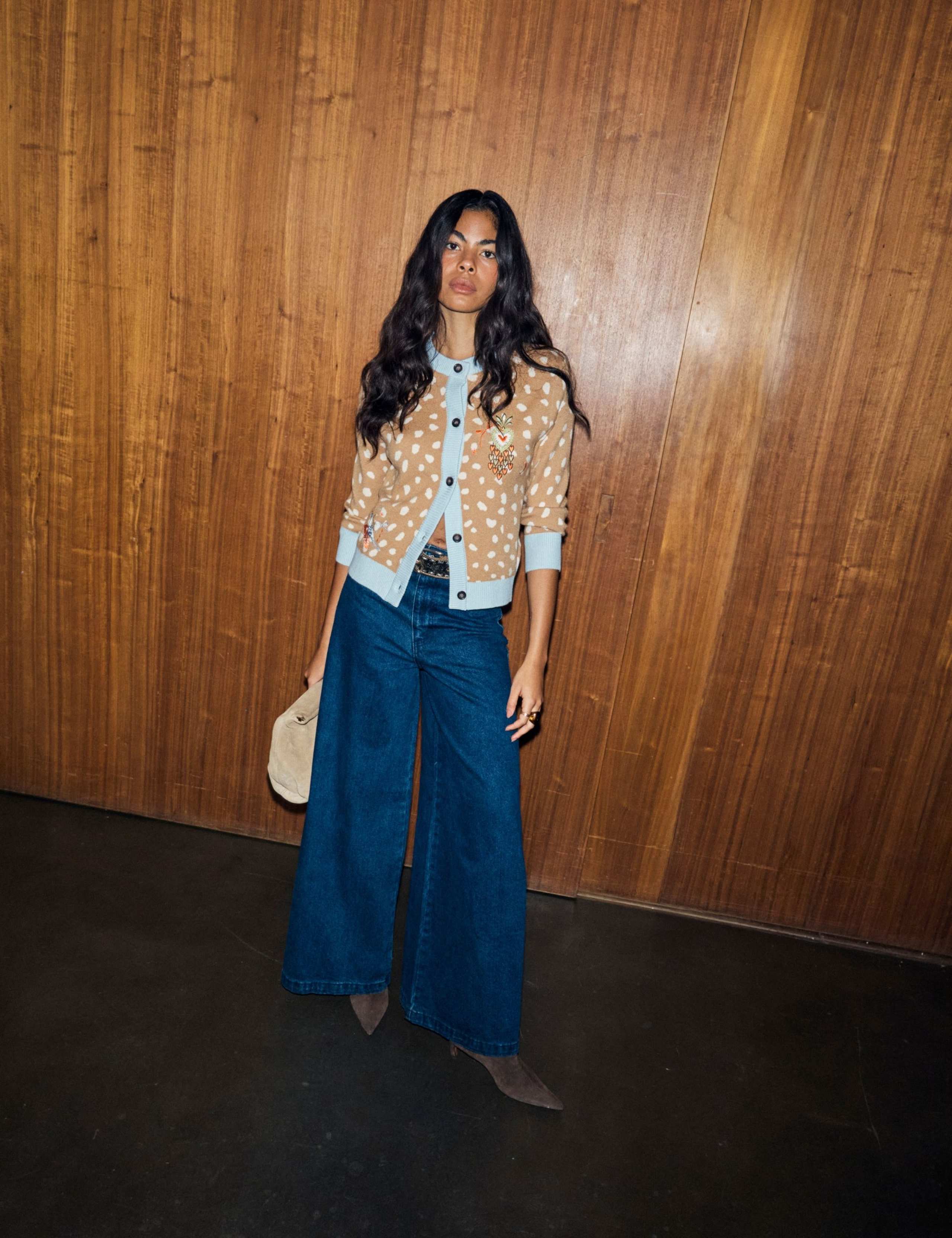 Deer Print Crew Neck Cardigan