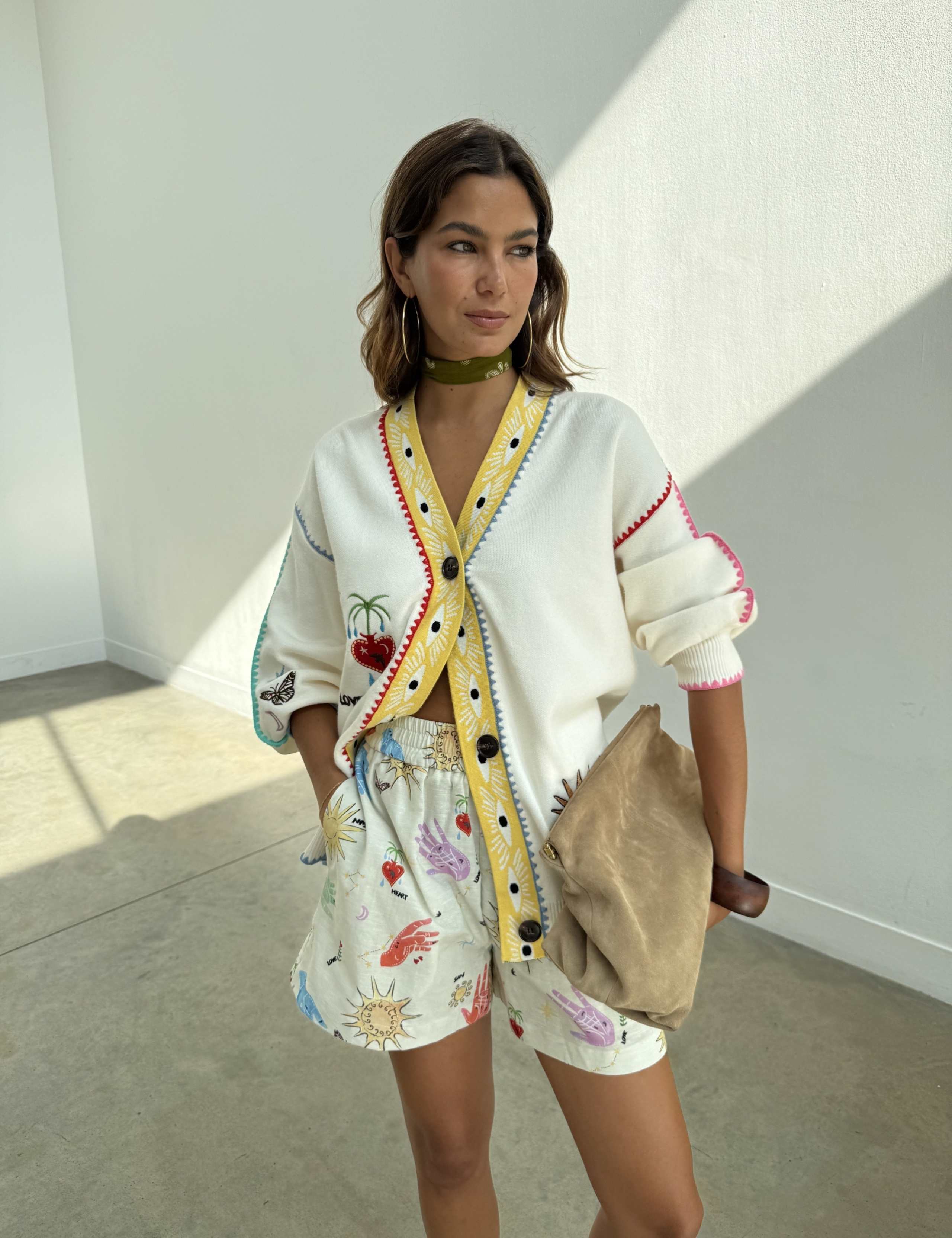 Appliqué Embroidered V-Neck Cardigan
