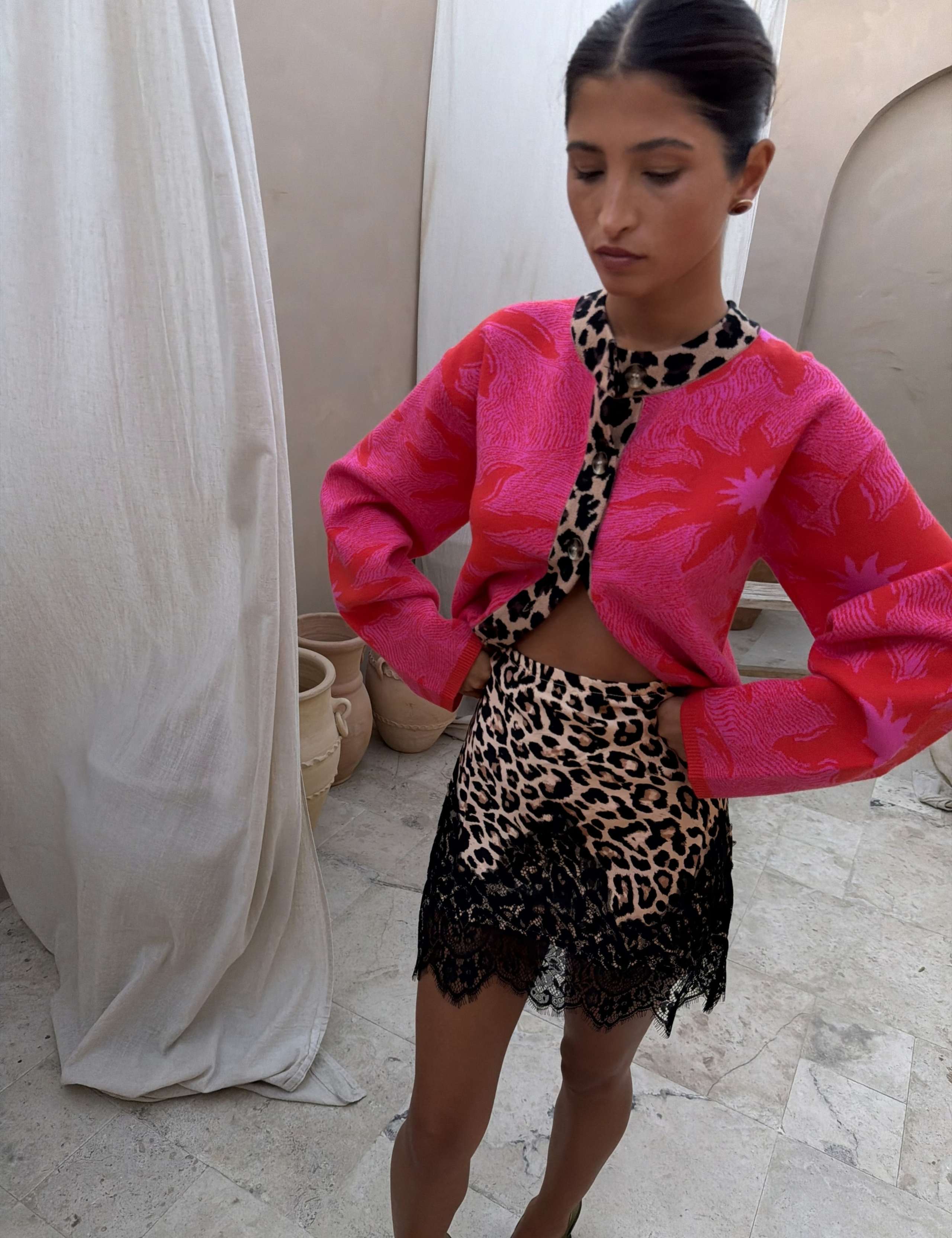 Patterned Button Through Cardigan