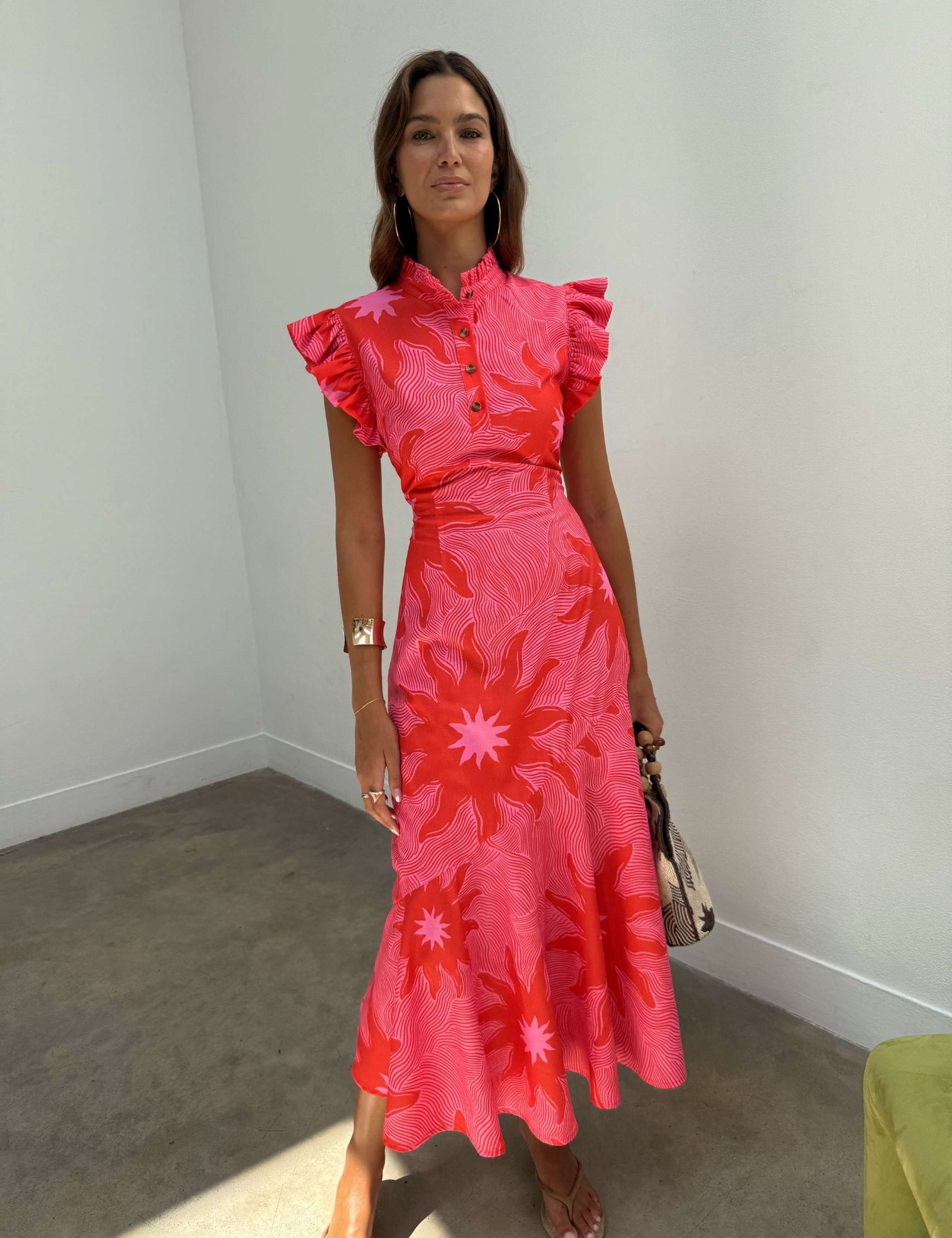 Printed High Neck Midi Skater Dress