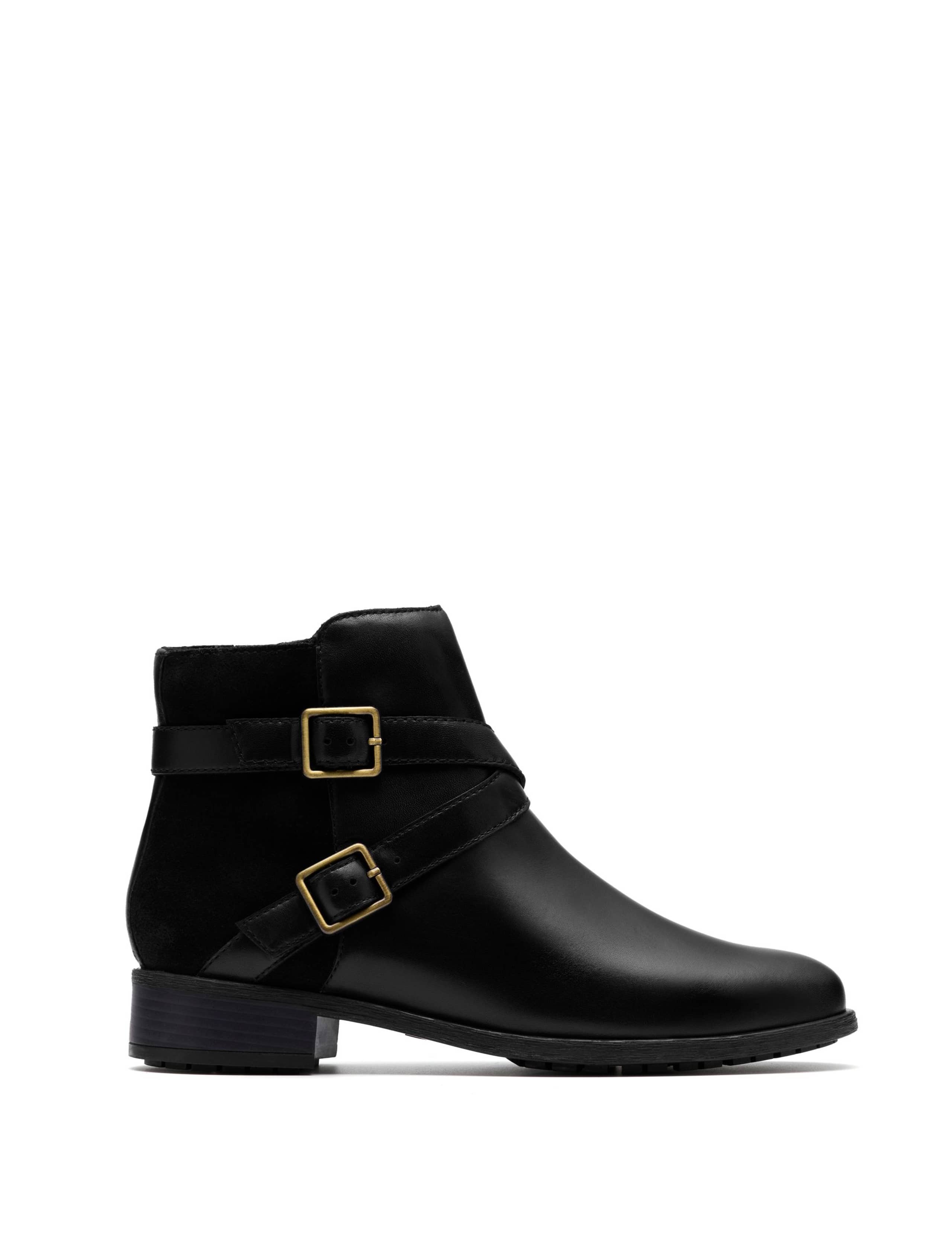 Leather Buckle Block Heel Ankle Boots