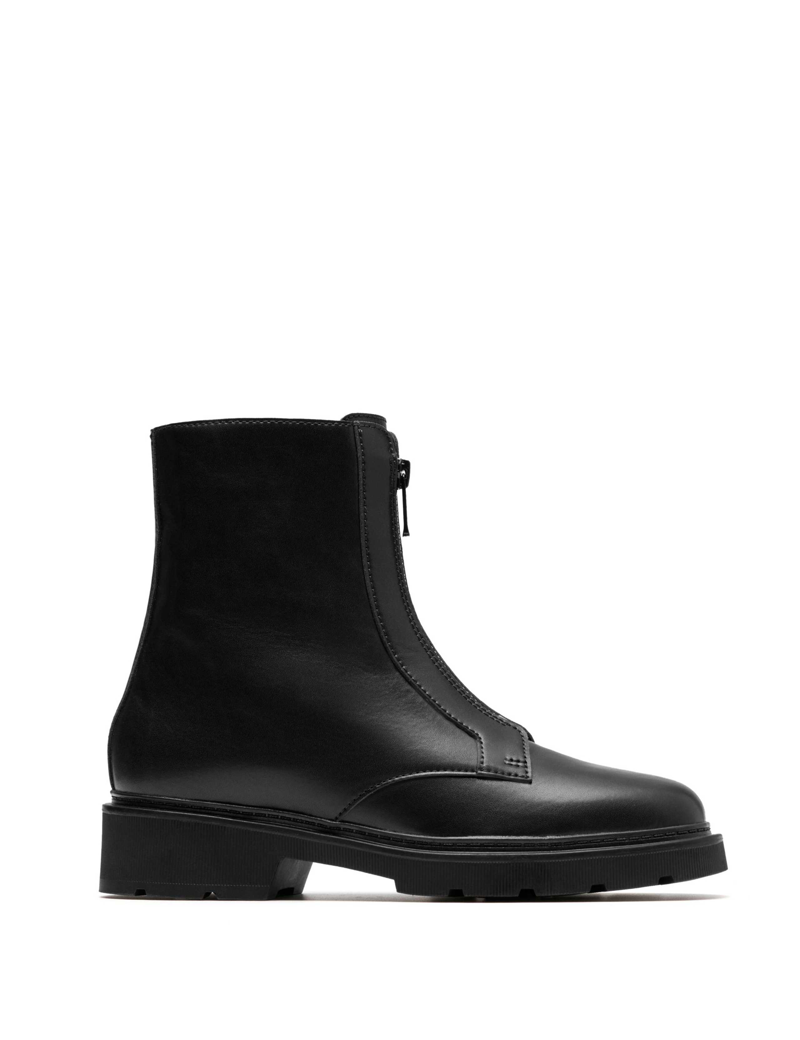 Leather Block Heel Ankle Boots