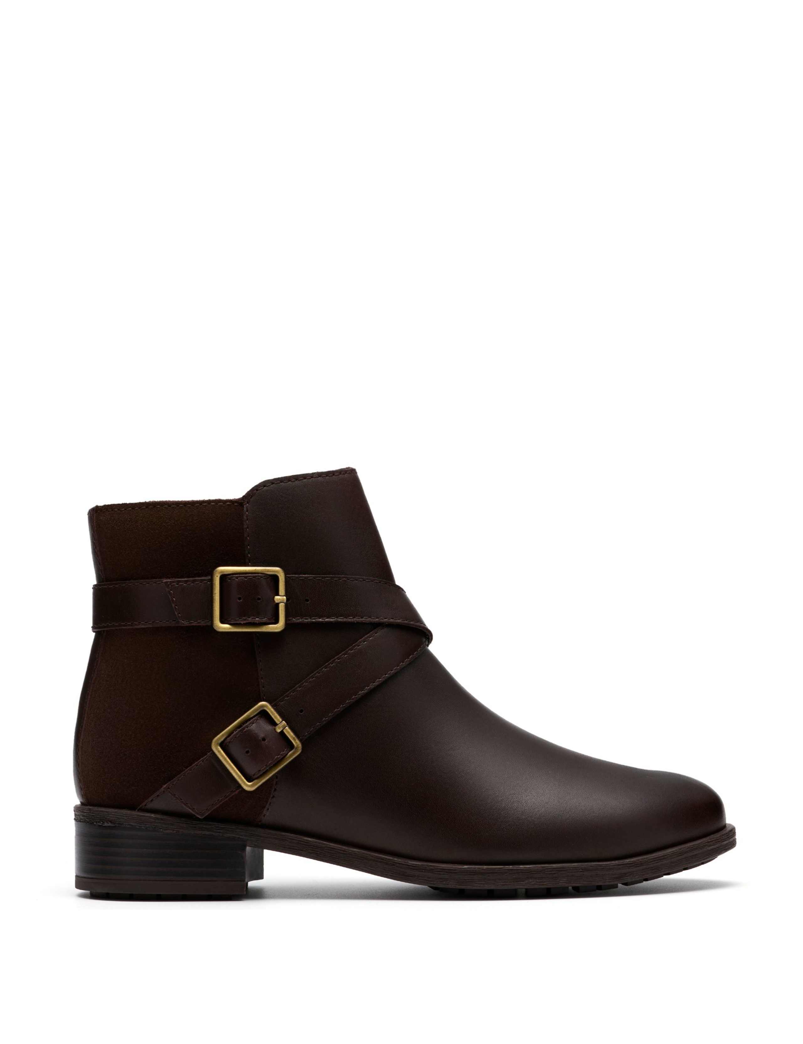 Leather Buckle Block Heel Ankle Boots