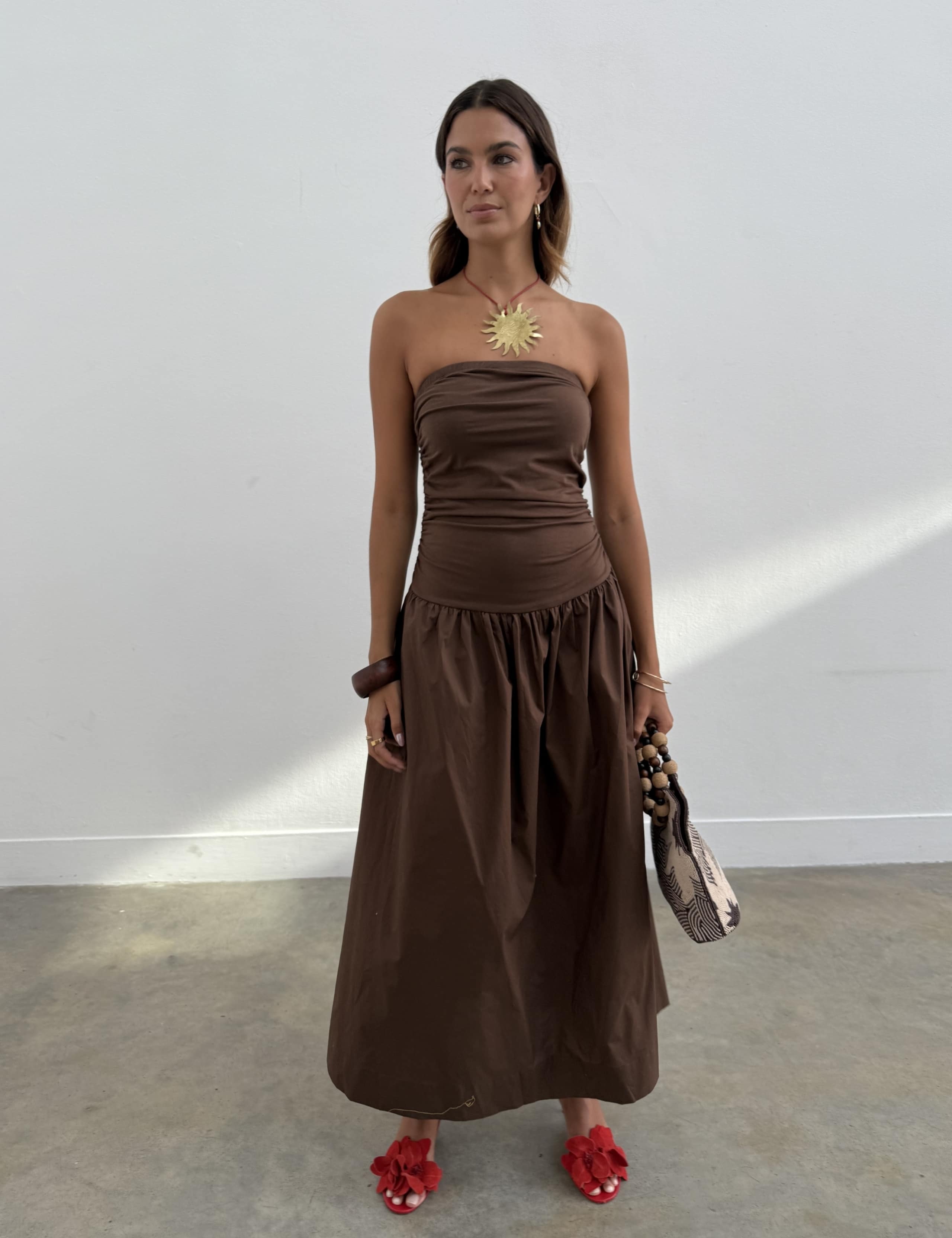 Cotton Rich Bandeau Midaxi Waisted Dress