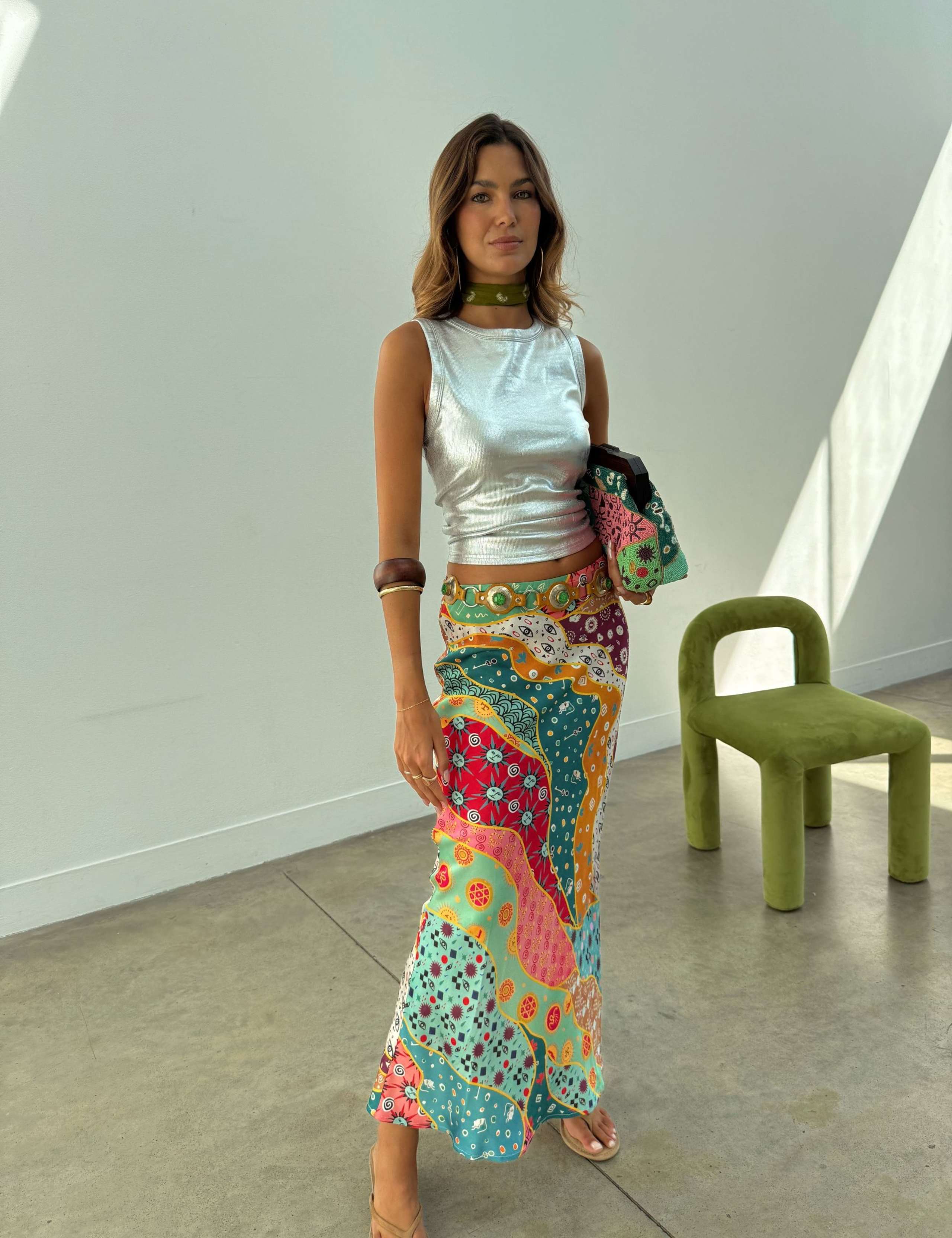 Pastel Morocco Print Midaxi Slip Skirt