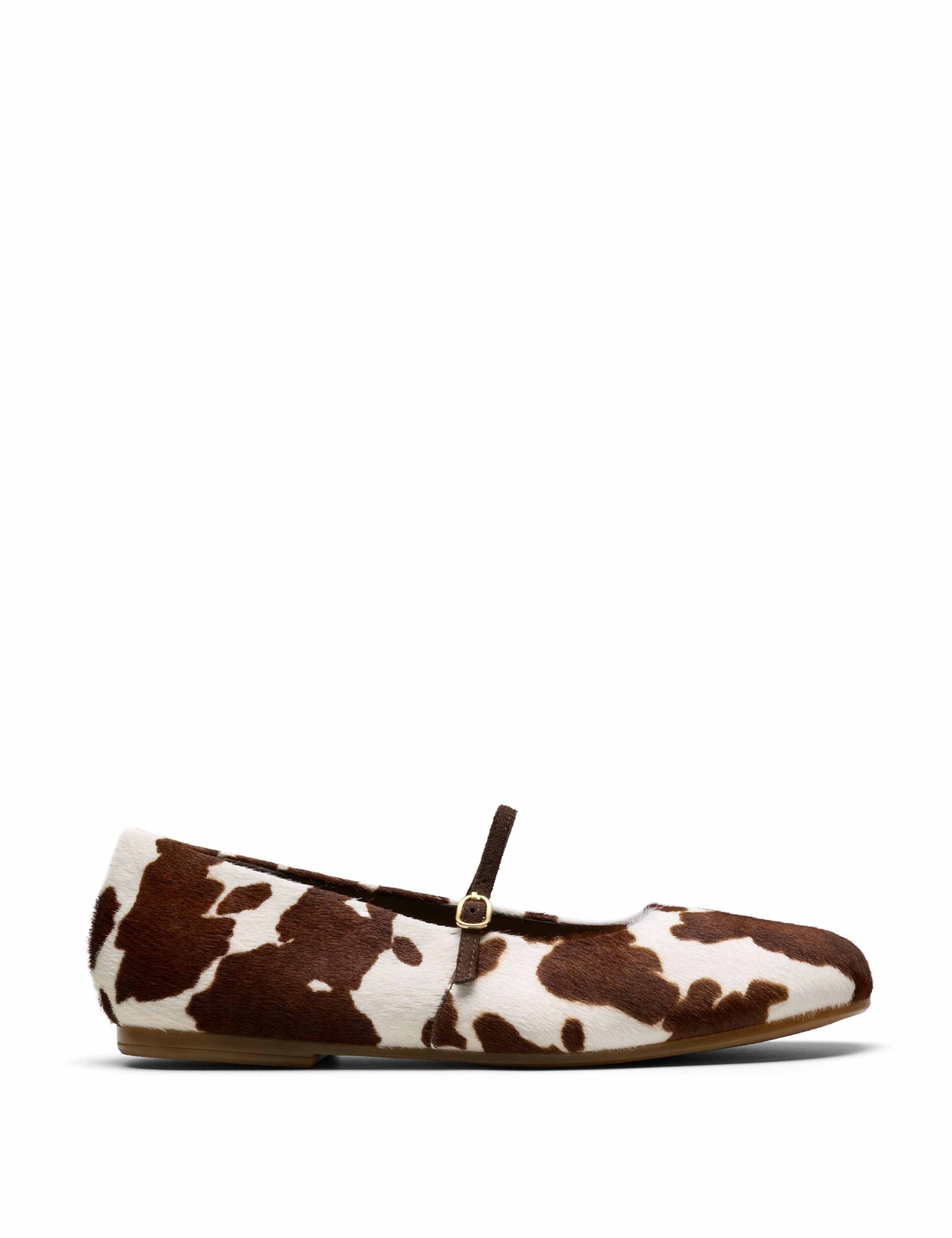 Leather Cow Print Flat Shoes