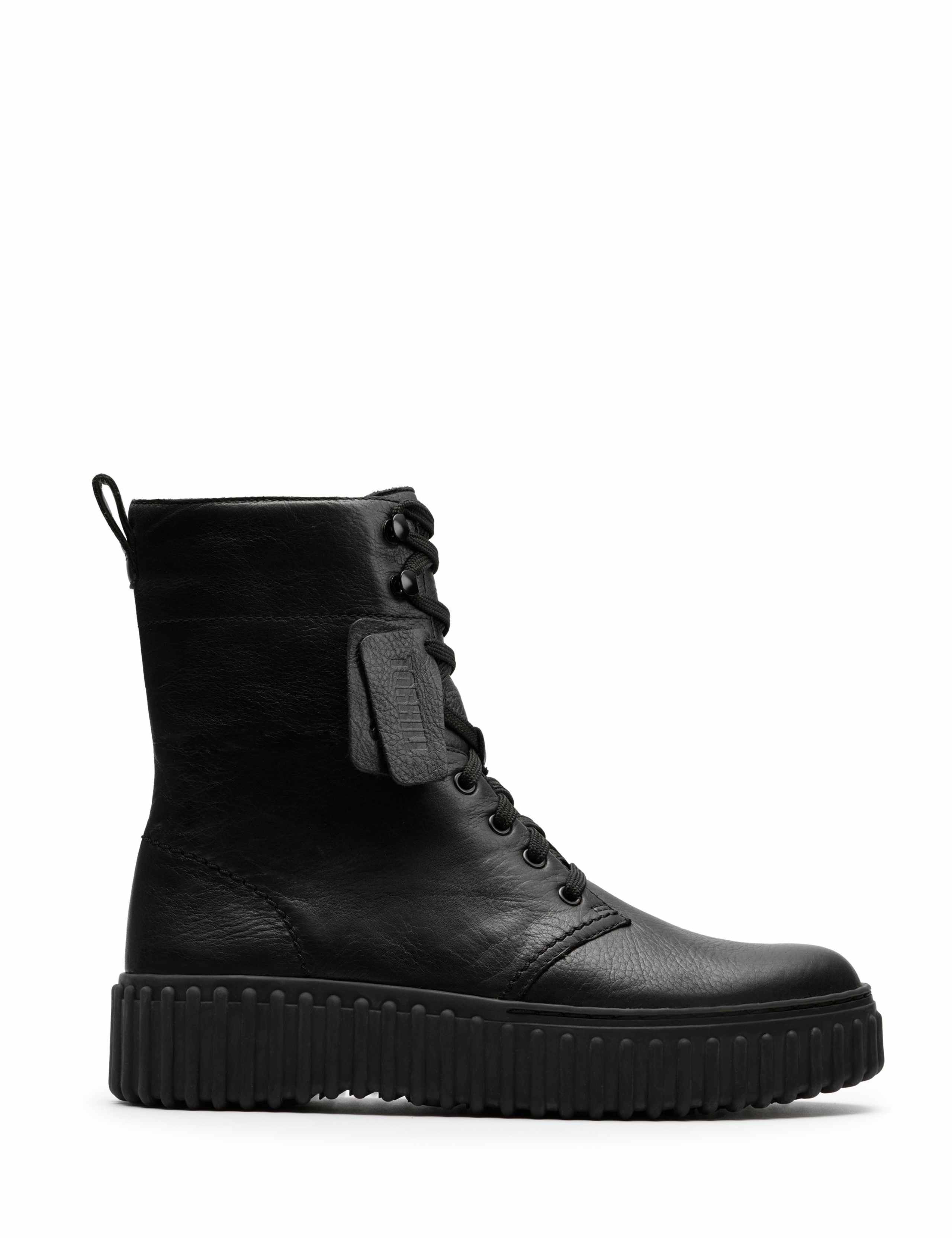 Leather Lace Up Flatform Ankle Boots