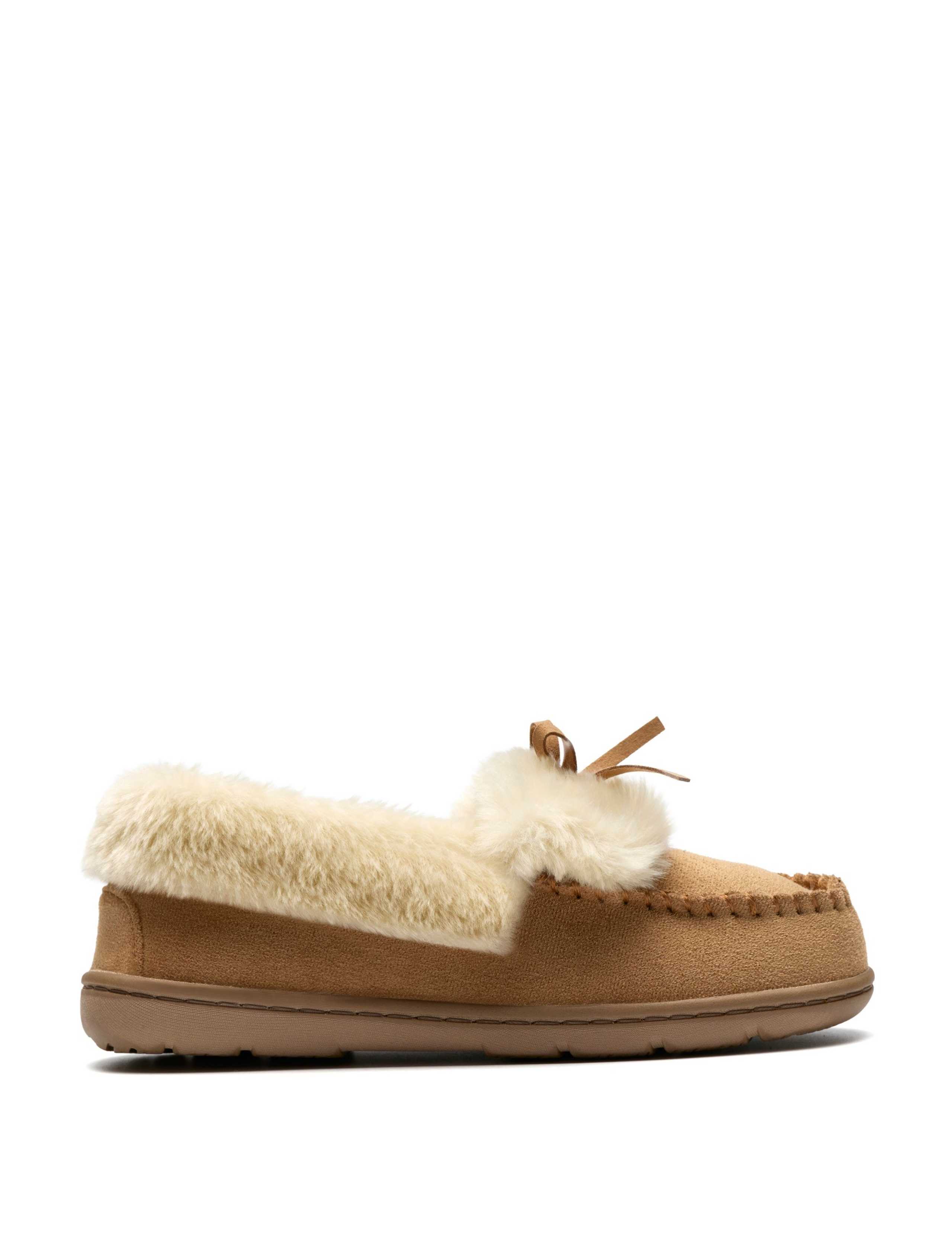 Faux Fur Lined Moccasin Slippers