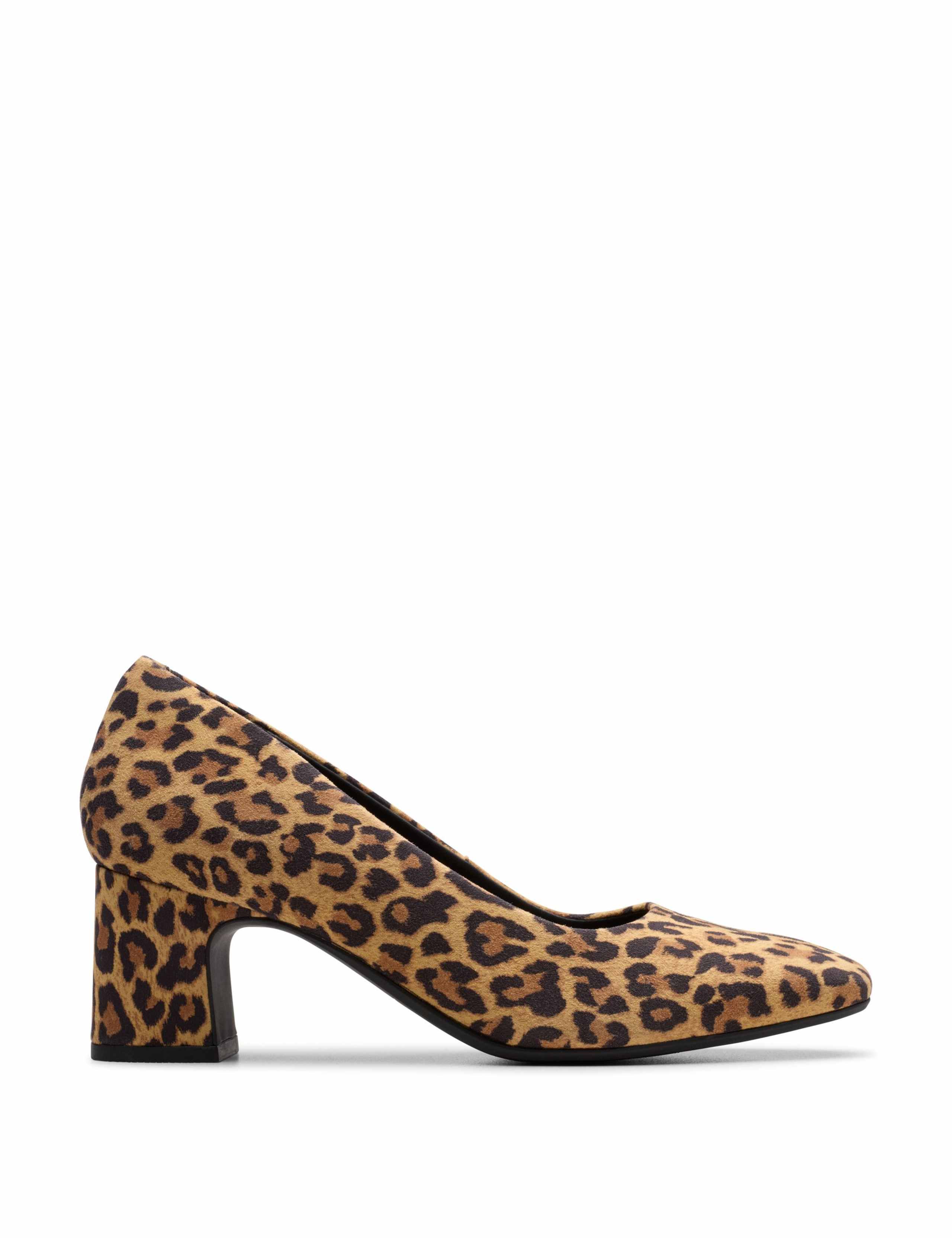 Suede Leopard Print Block Heel Court Shoes