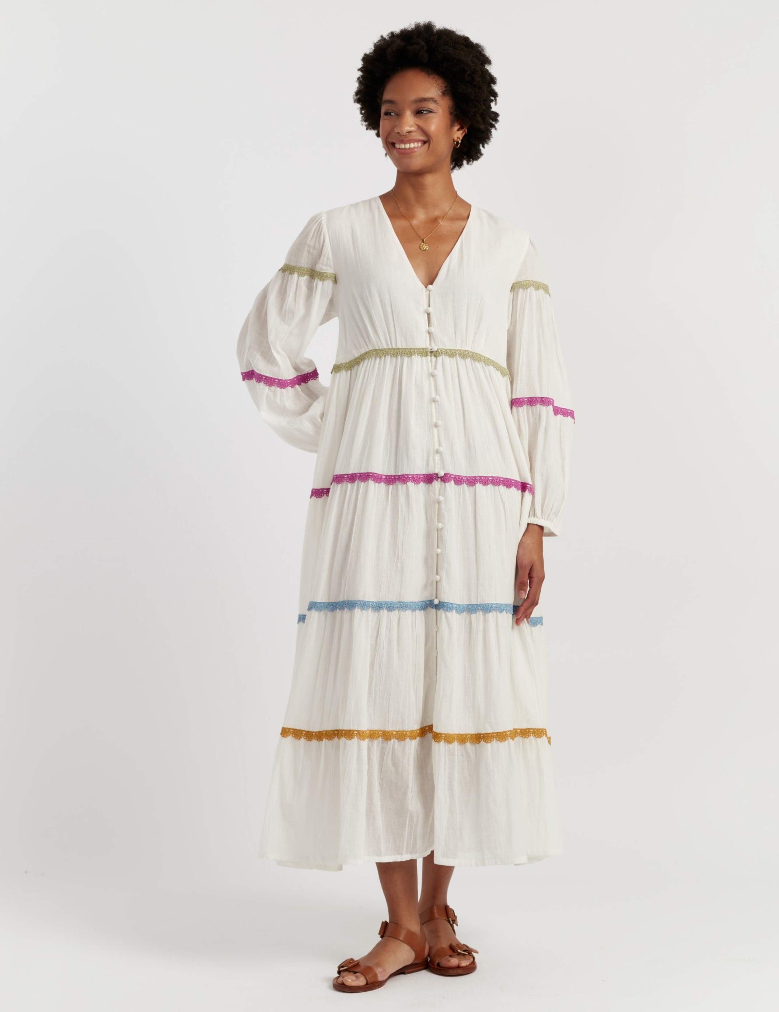 Pure Cotton Embroidered V-Neck Maxi Dress