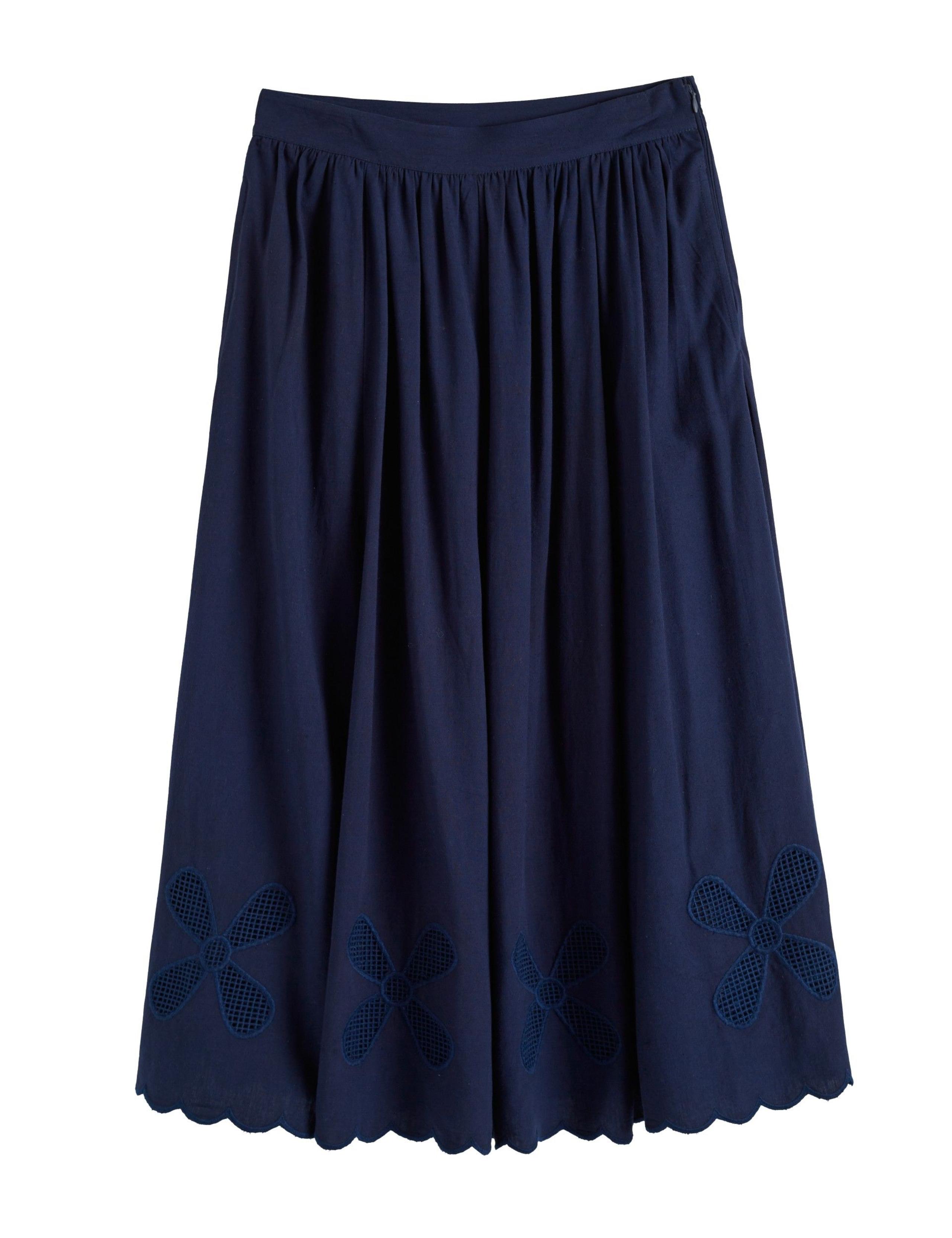 Broderie Midi A-Line Skirt with Linen