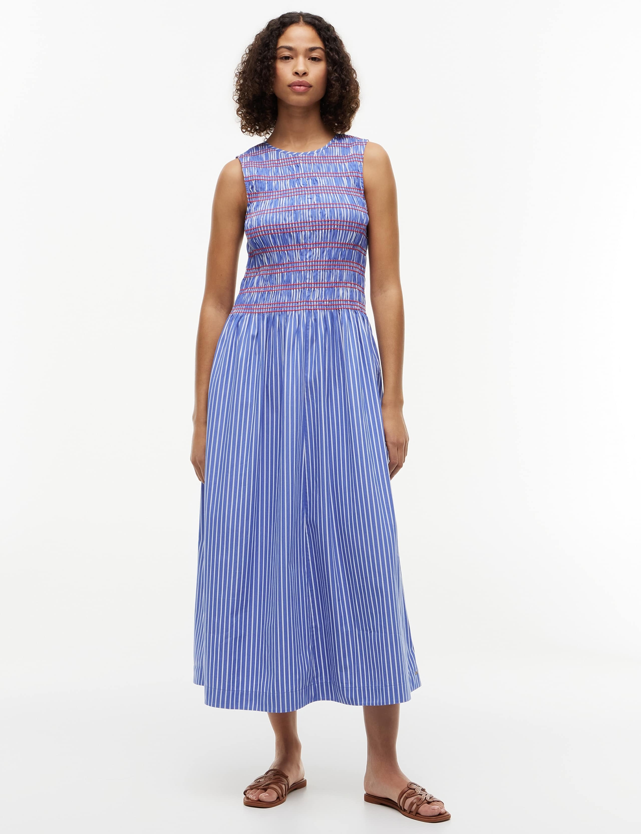 Pure Cotton Smocked Midi Waisted Dress